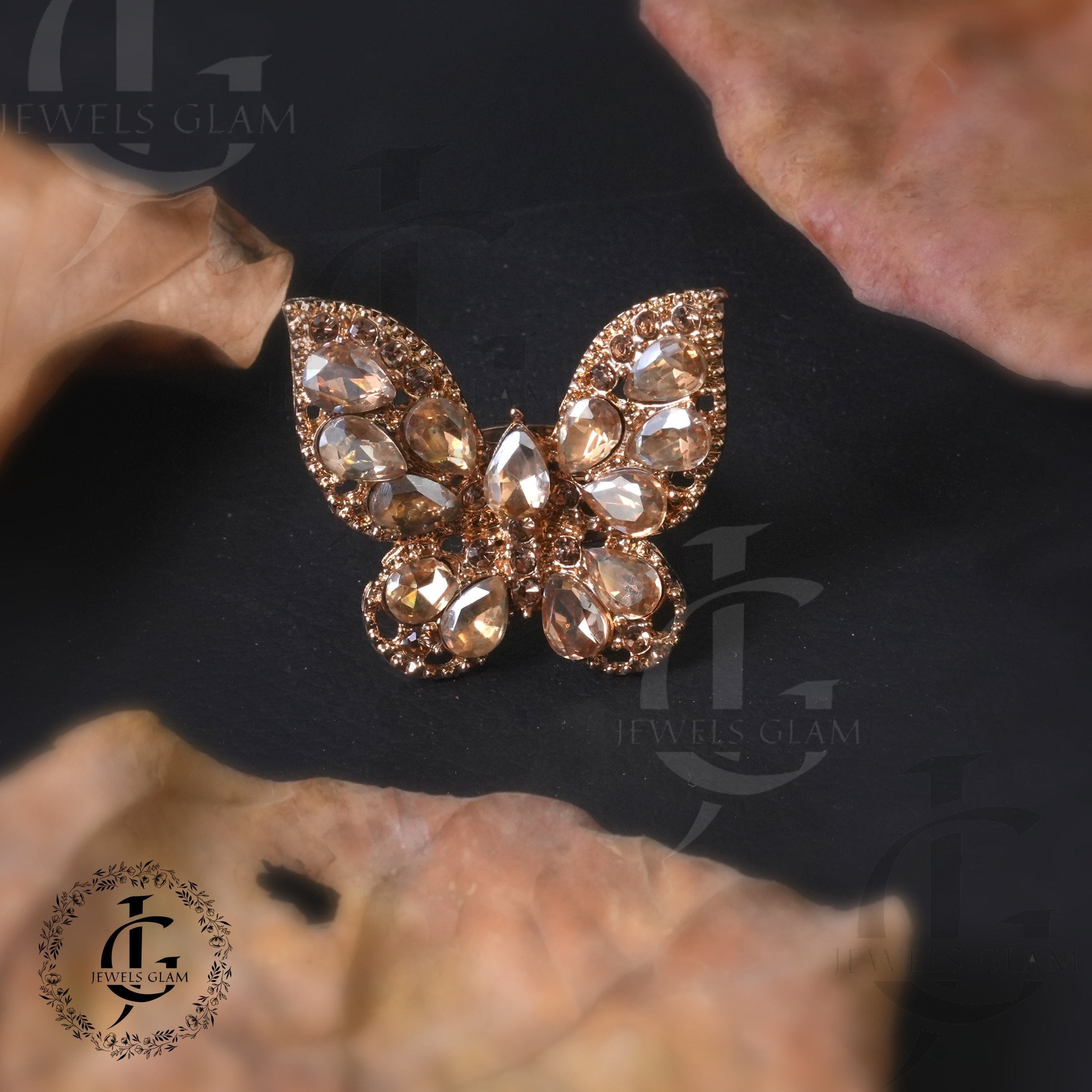 Golden Elegance Butterfly Crystal Ring