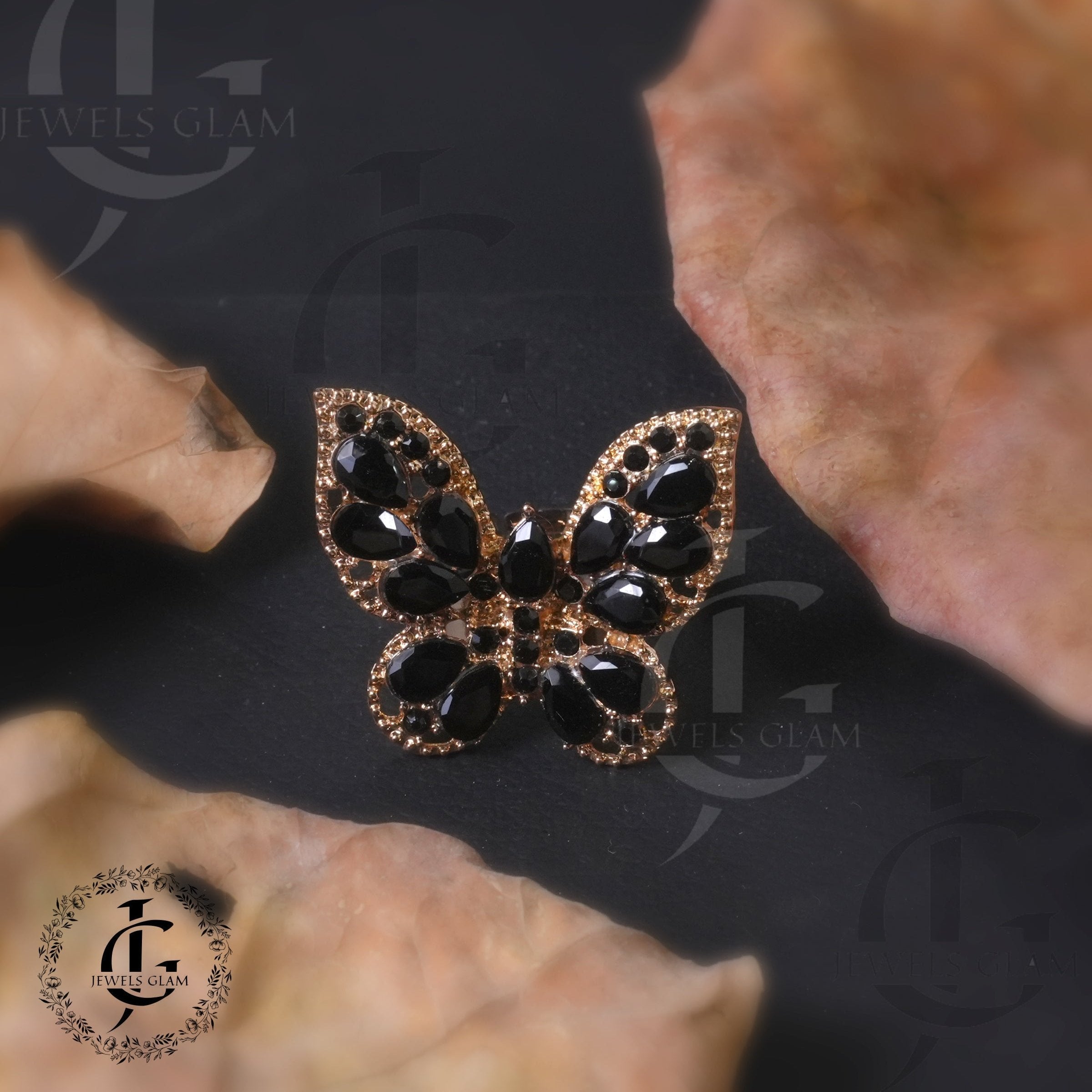 Midnight Elegance Black Butterfly Ring