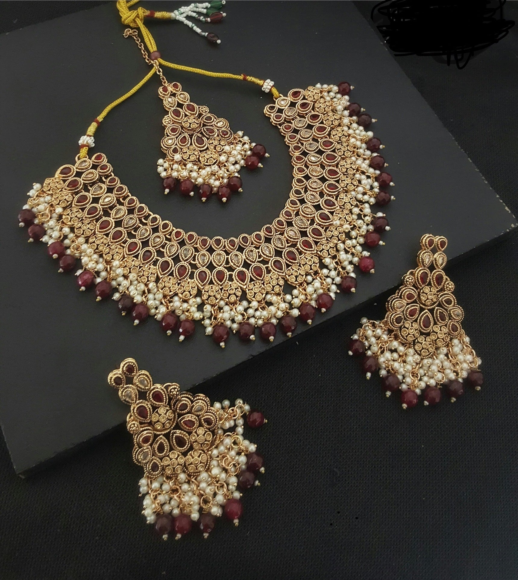Royal Ruby Bridal Pearl Jewelry Set