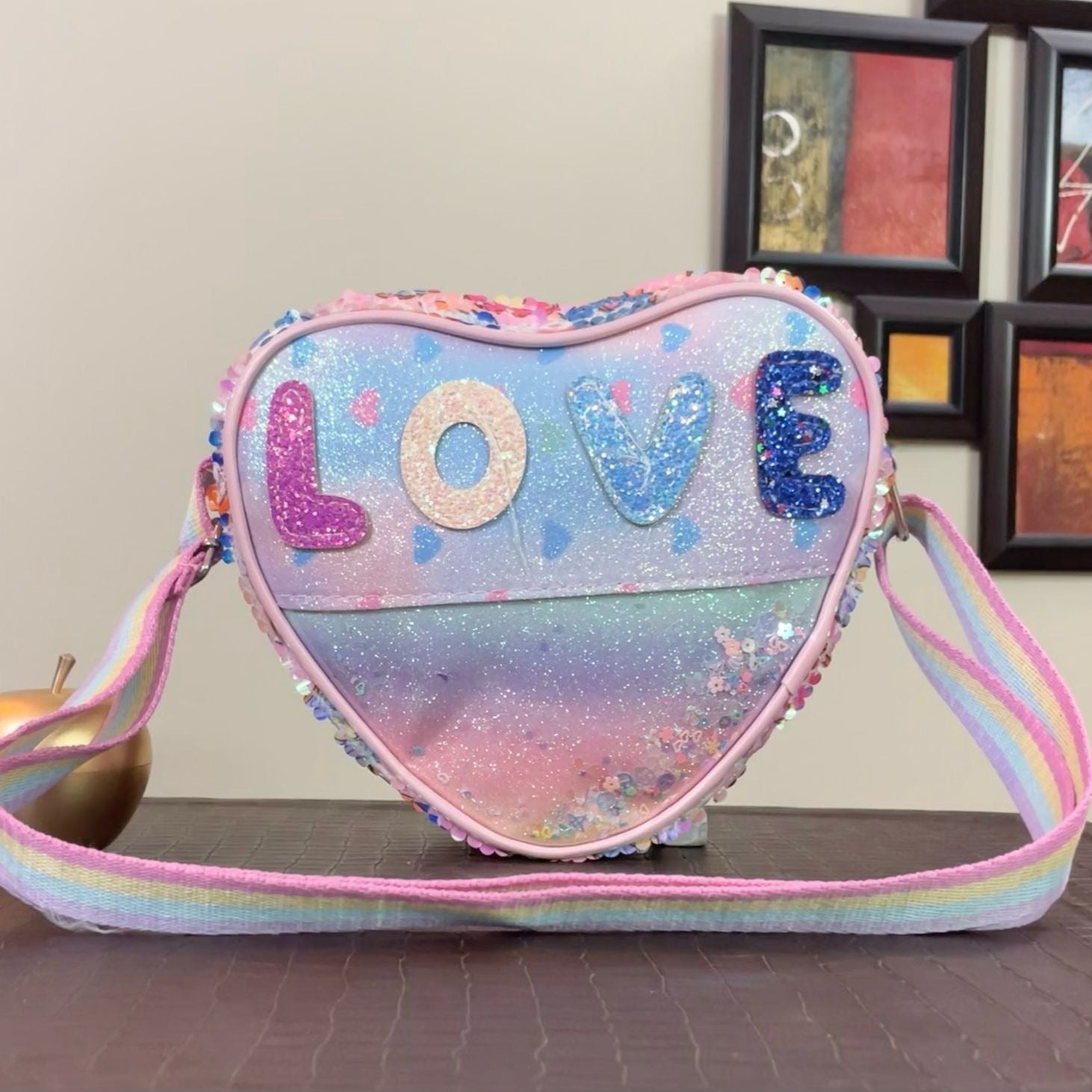 little Girl Sparkling Heart Crossbody Shoulder Bag
