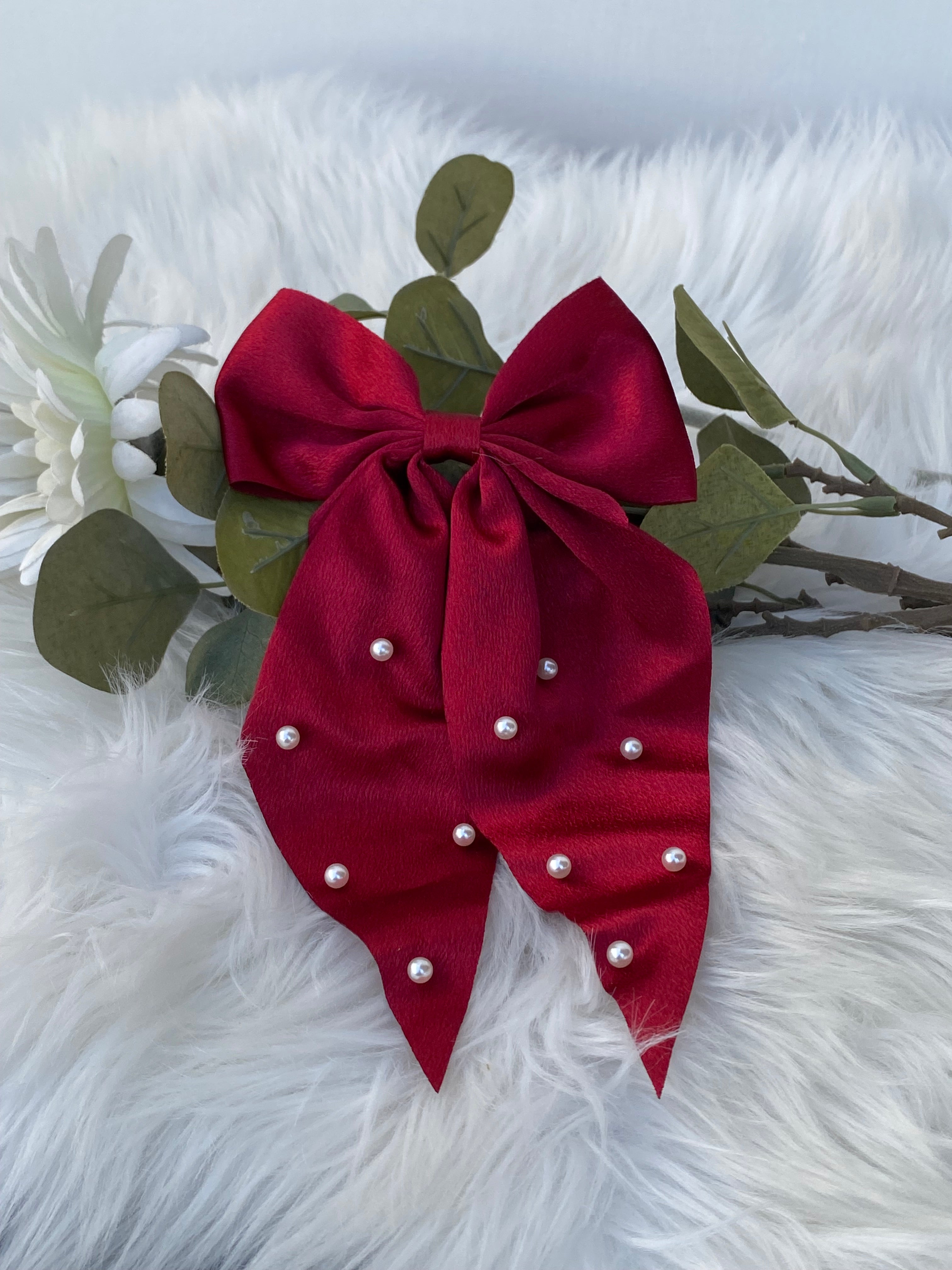 Elegant Satin Pearl Bow Hair