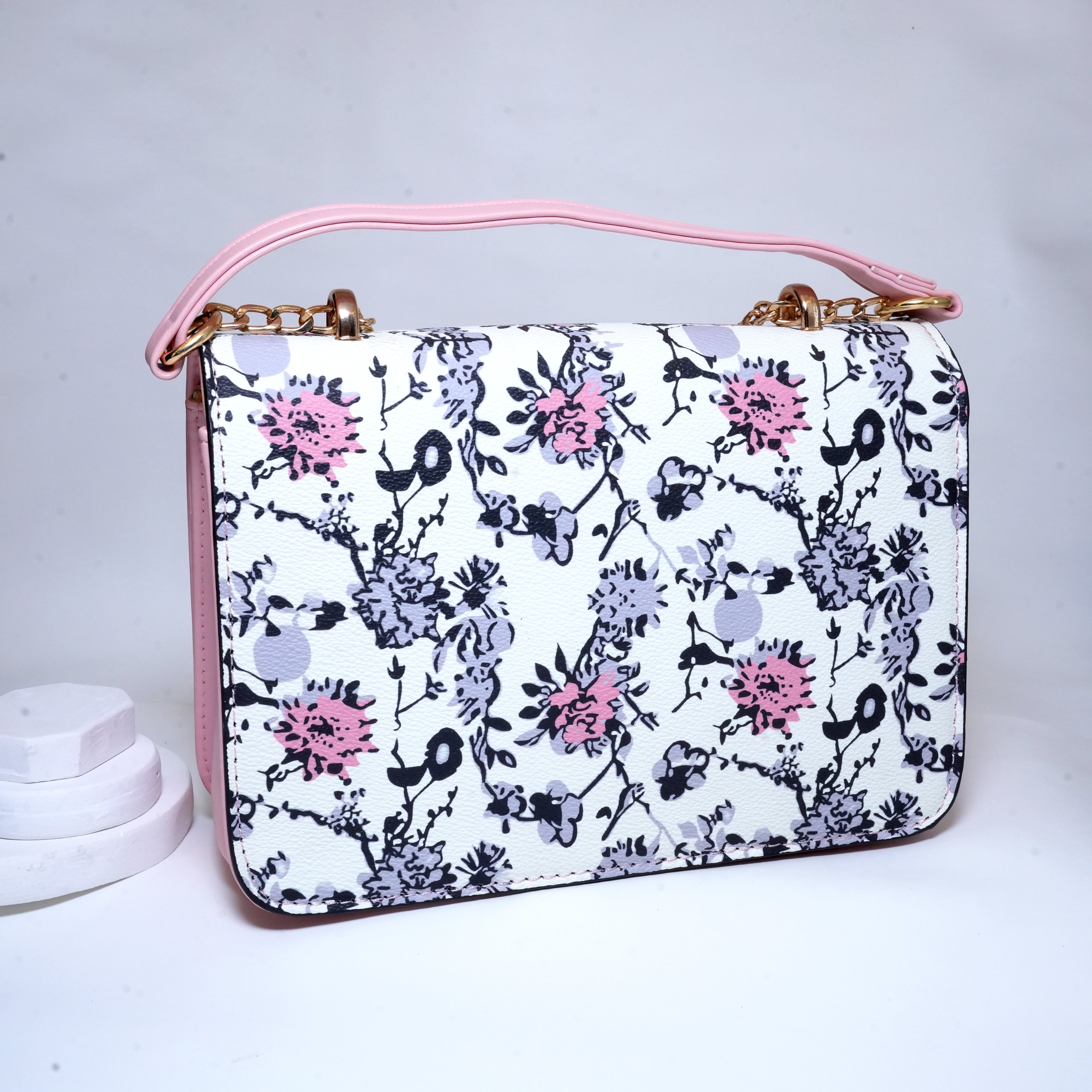 Pink & White Printed Crossbody Bag