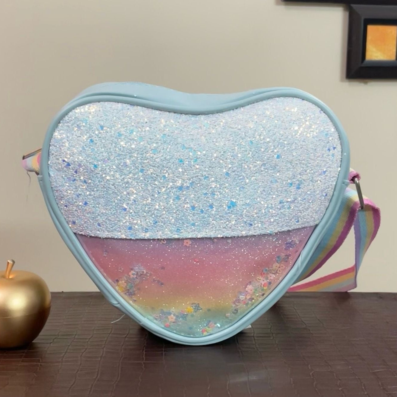 Little Girls Sparkling Heart Crossbody Shoulder Bag
