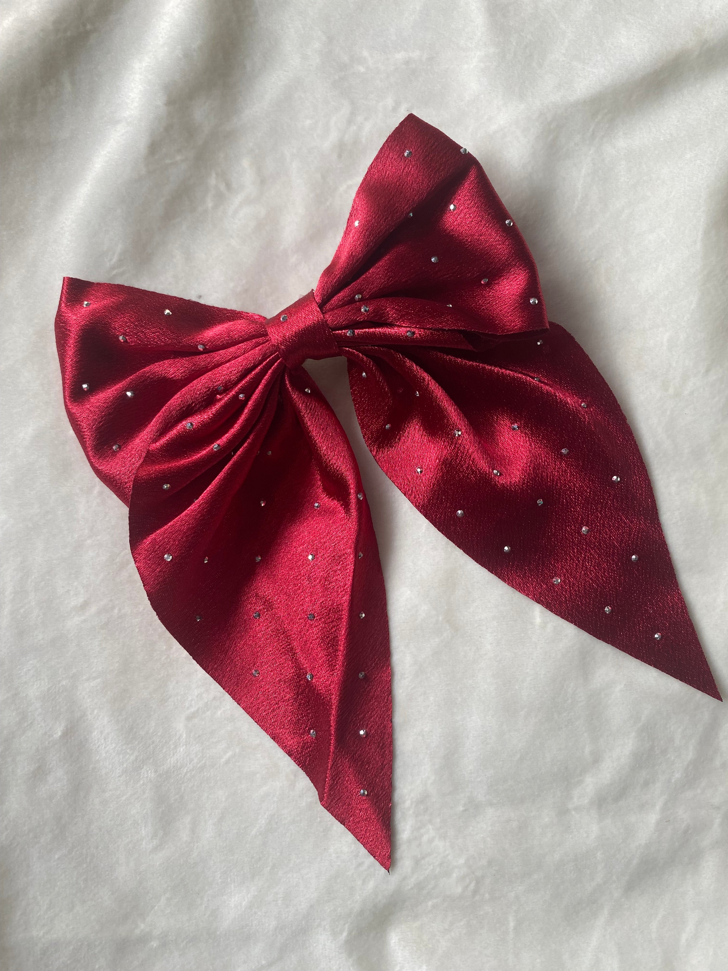 Luxe Satin Rhinestone Bow Hair Pins