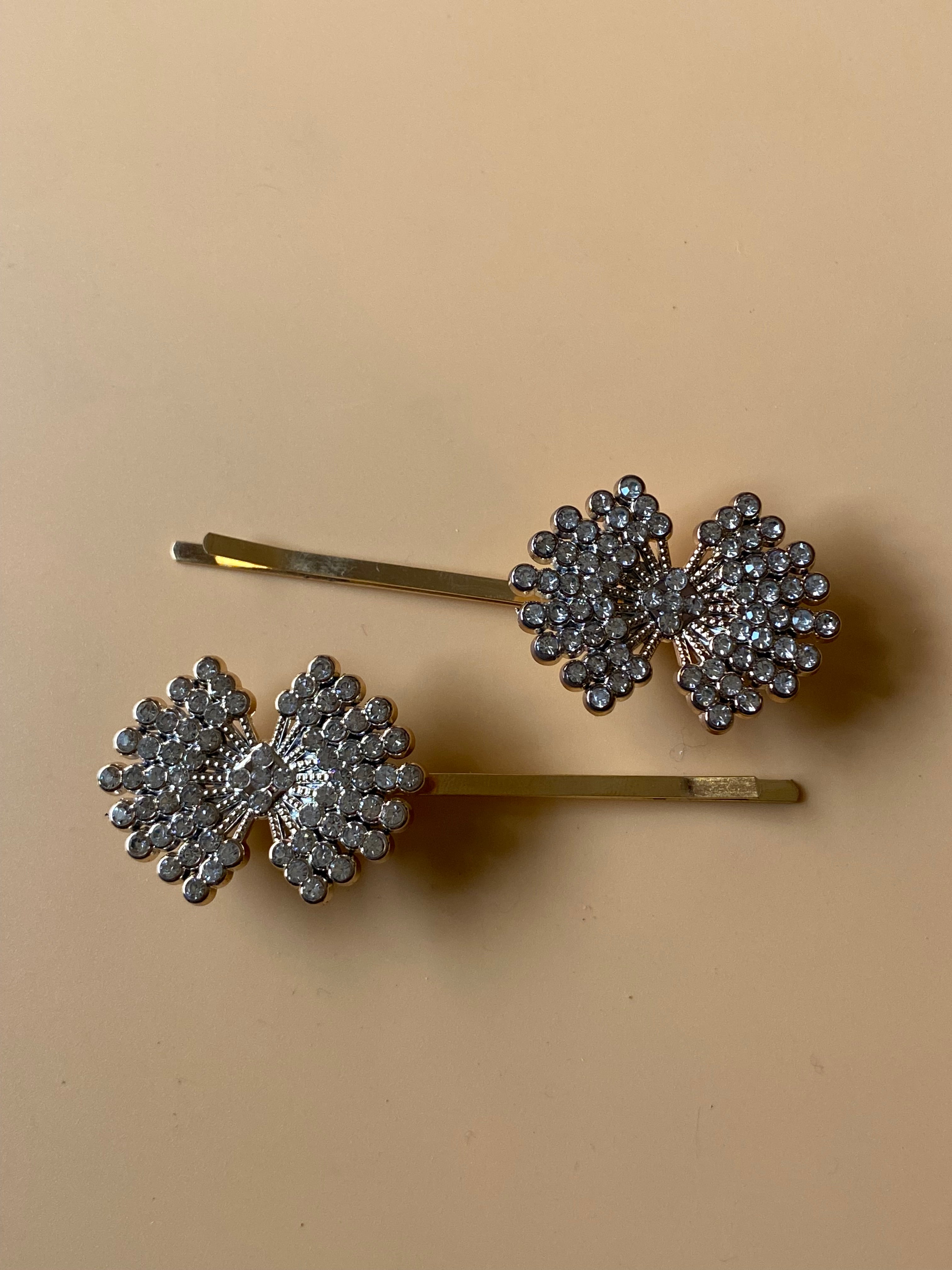 Gold Rhinestone Metal Hair Pins Pair