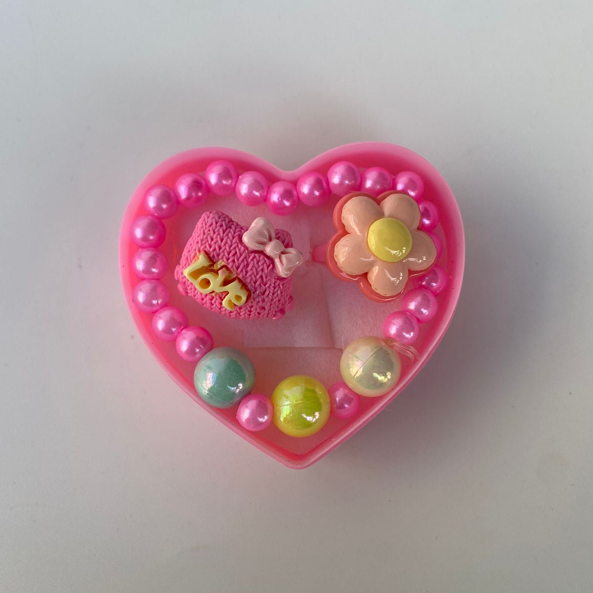 Heart-Shaped Bracelet & Rings Gift Set for Kids