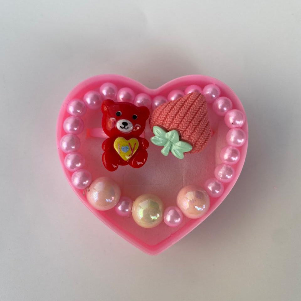 Adorable Heart-Shaped Kids' Bracelet & Rings