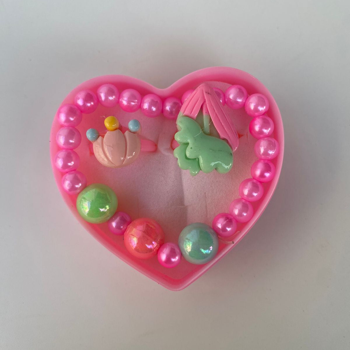 Heart-Shaped Kids' Bracelet & Rings Gift Box