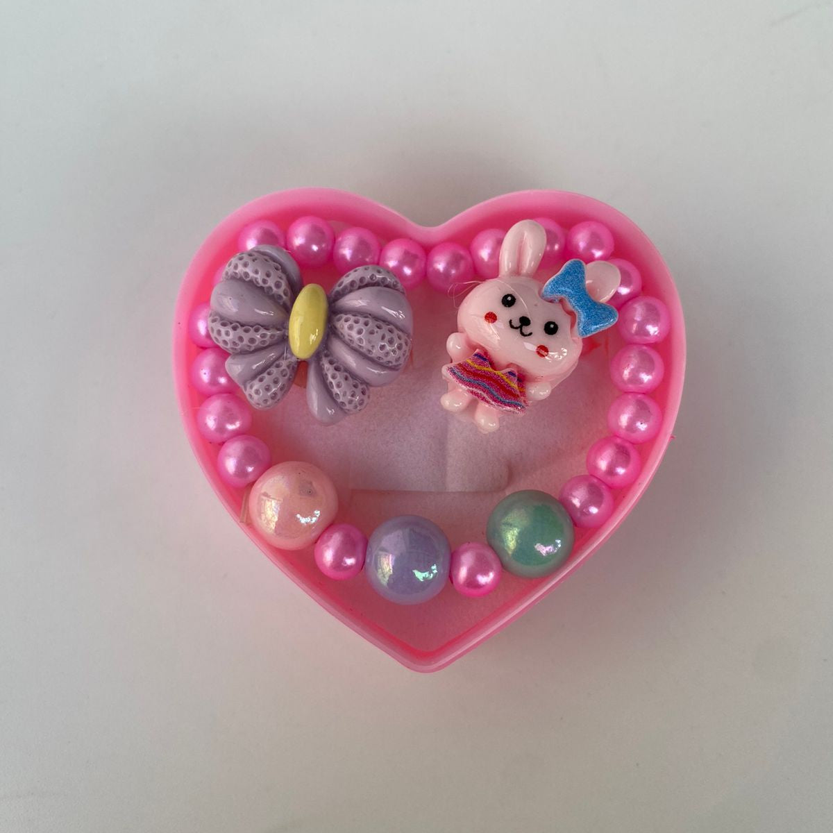 Heart-Shaped Kids Bracelet & Rings Jewelry Set