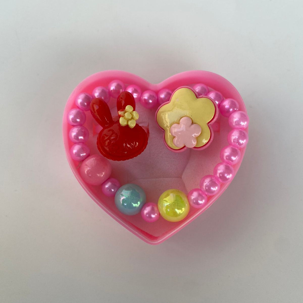 Heart-Shaped Kids Bracelet & Rings Jewelry Set