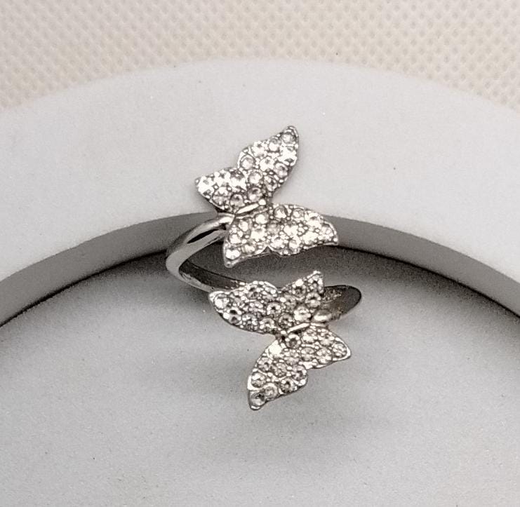 Sparkling Double Butterfly Ring in Gold and Silver