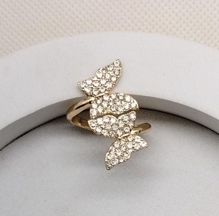 Sparkling Double Butterfly Ring in Gold and Silver