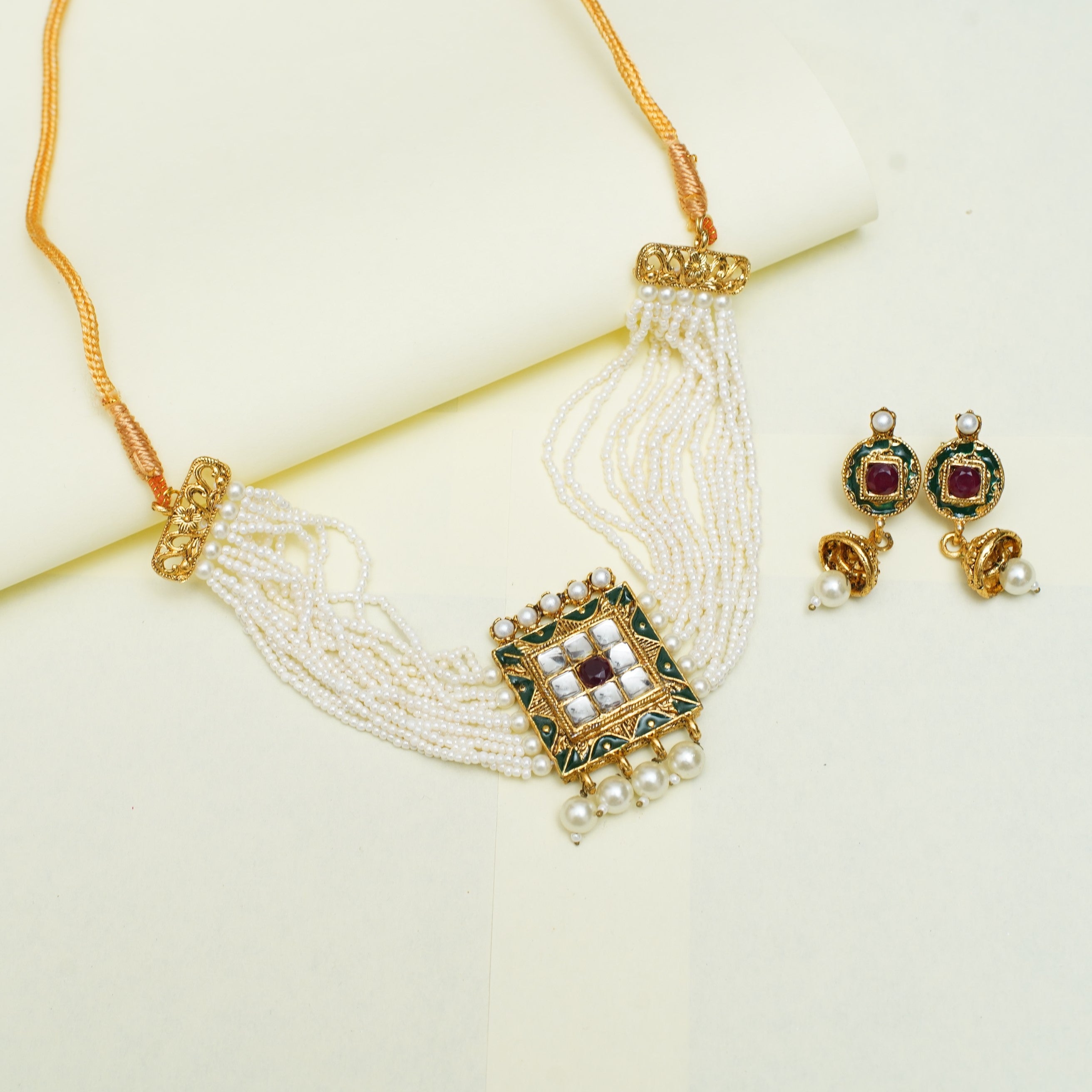 Square Minakari Choker with Jhumki