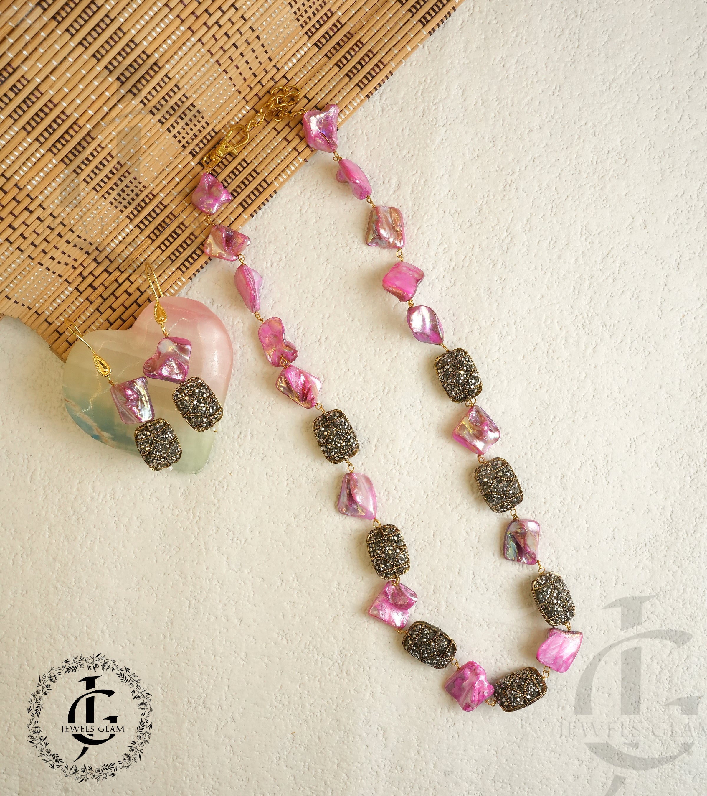 Radiant Pink Shell and Glitter Mala Set