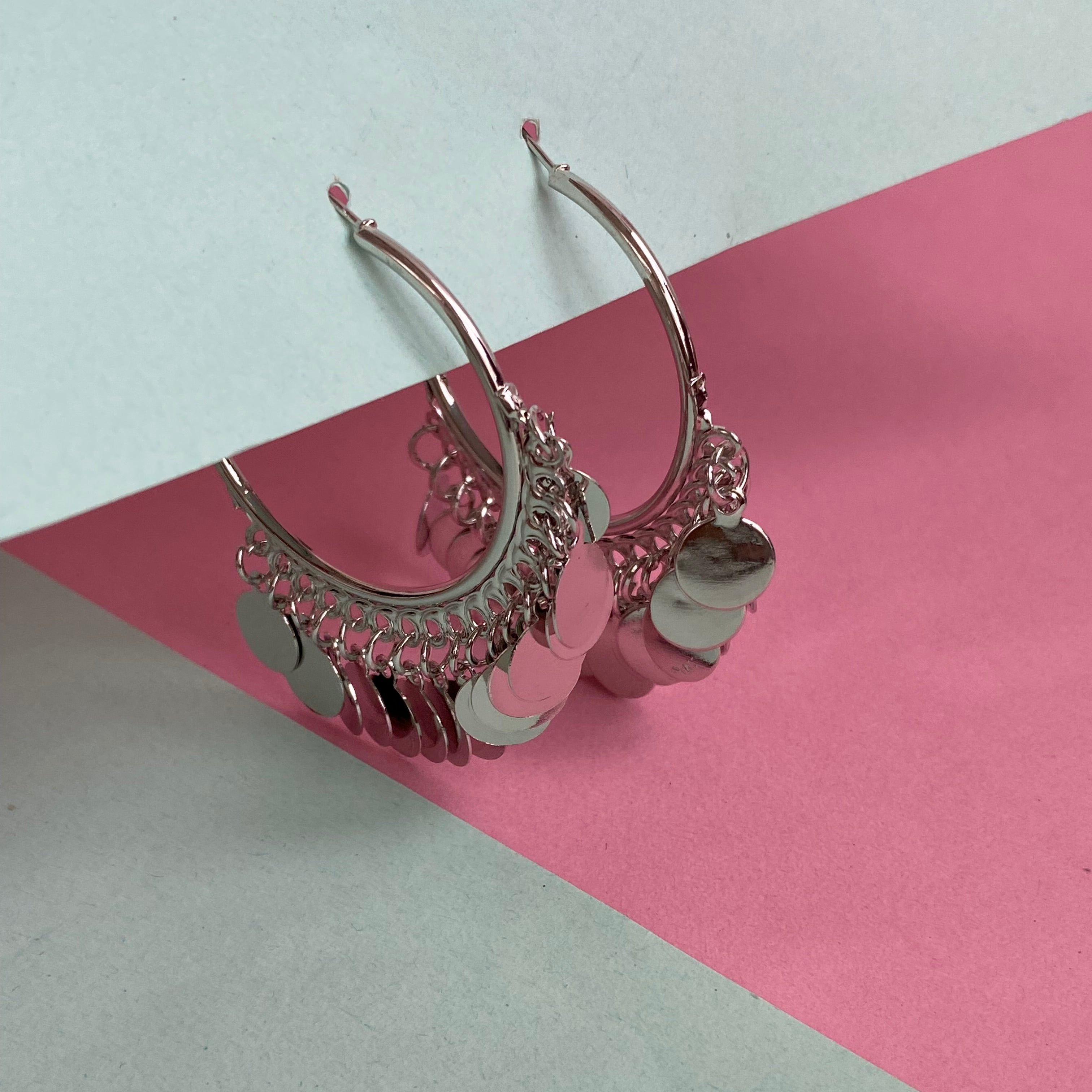 Silver Charm Hoop Earrings