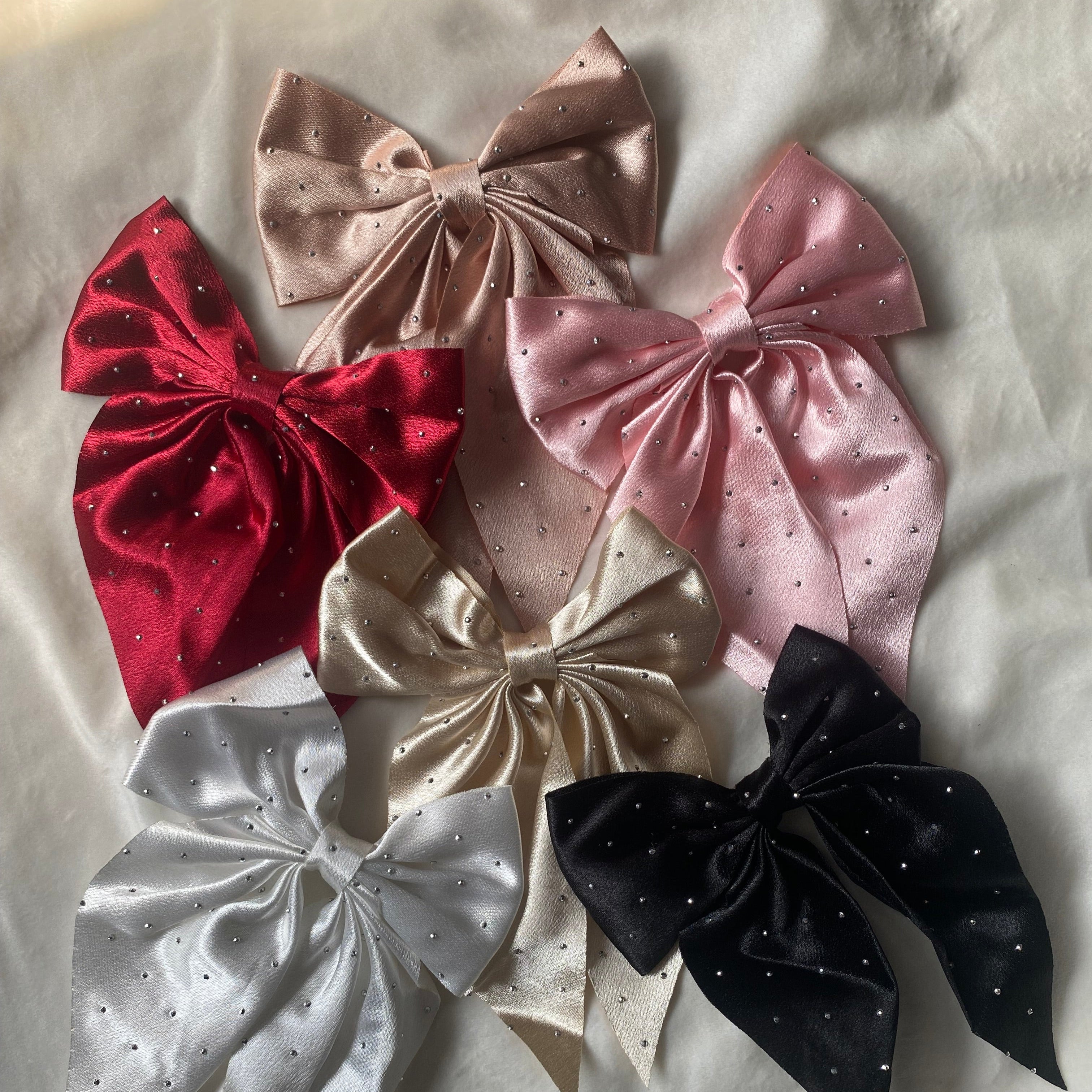 Luxe Satin Rhinestone Bow Hair Pins