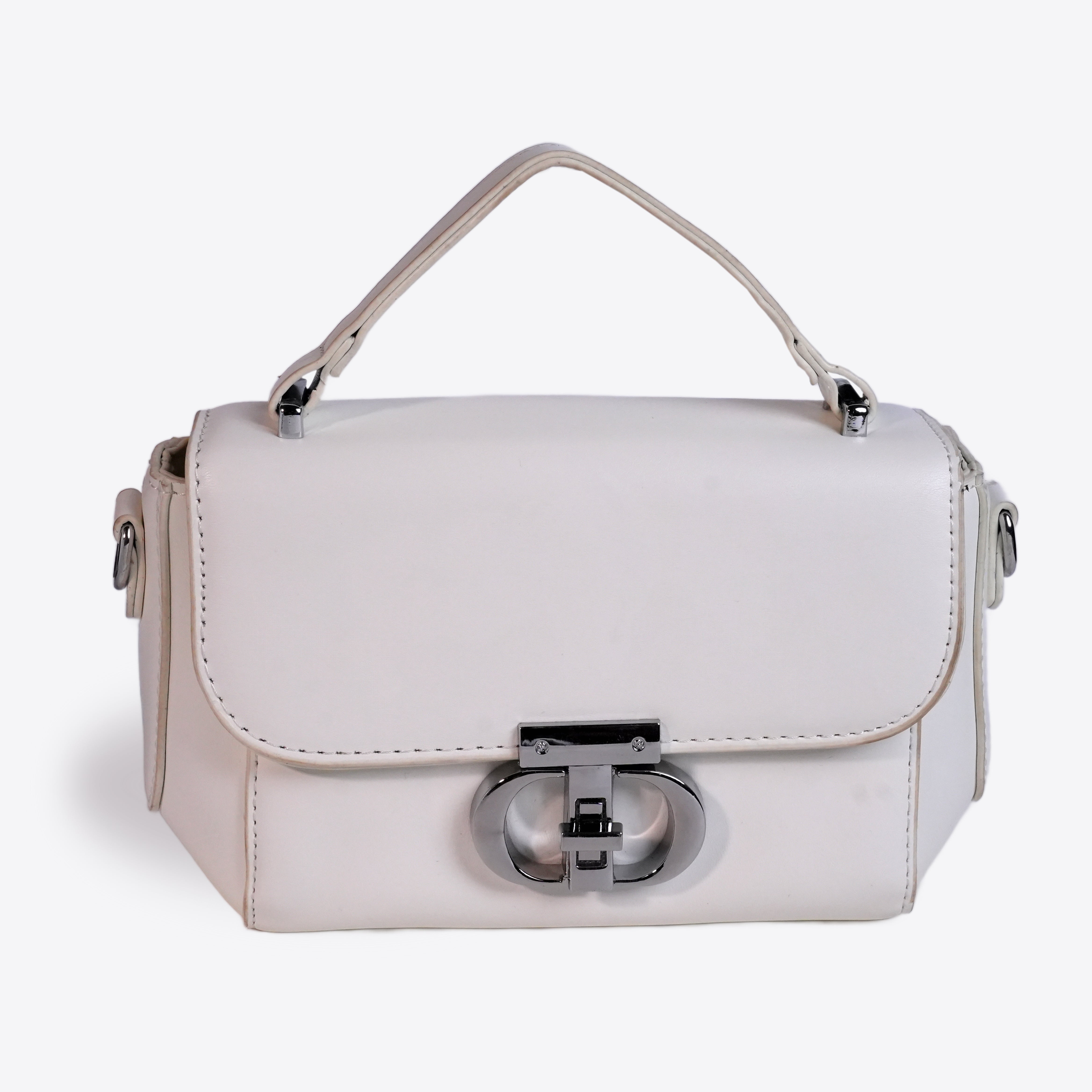 White Leather Bag With Twist Lock