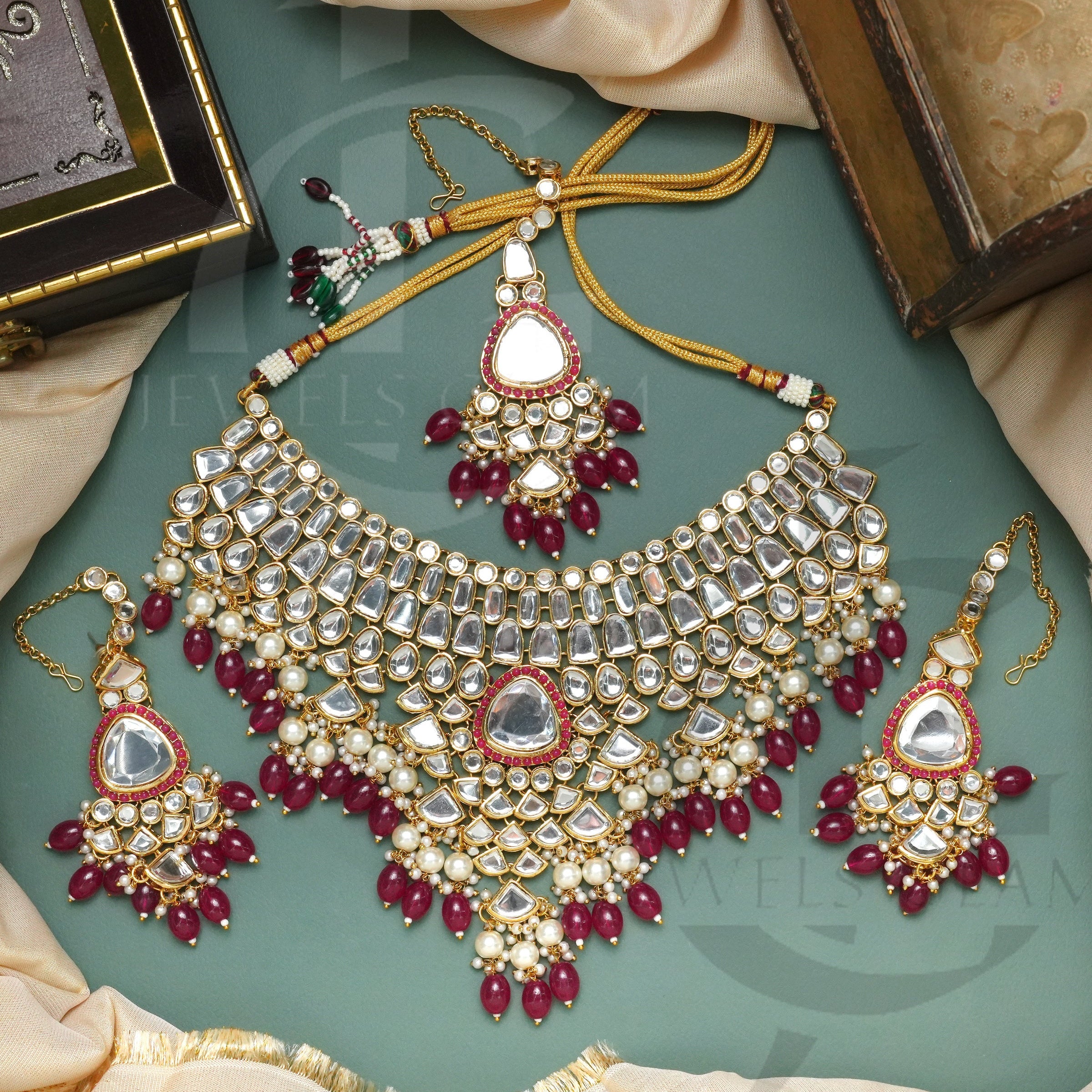 Magenta Kundan Bridal Jewelry Set