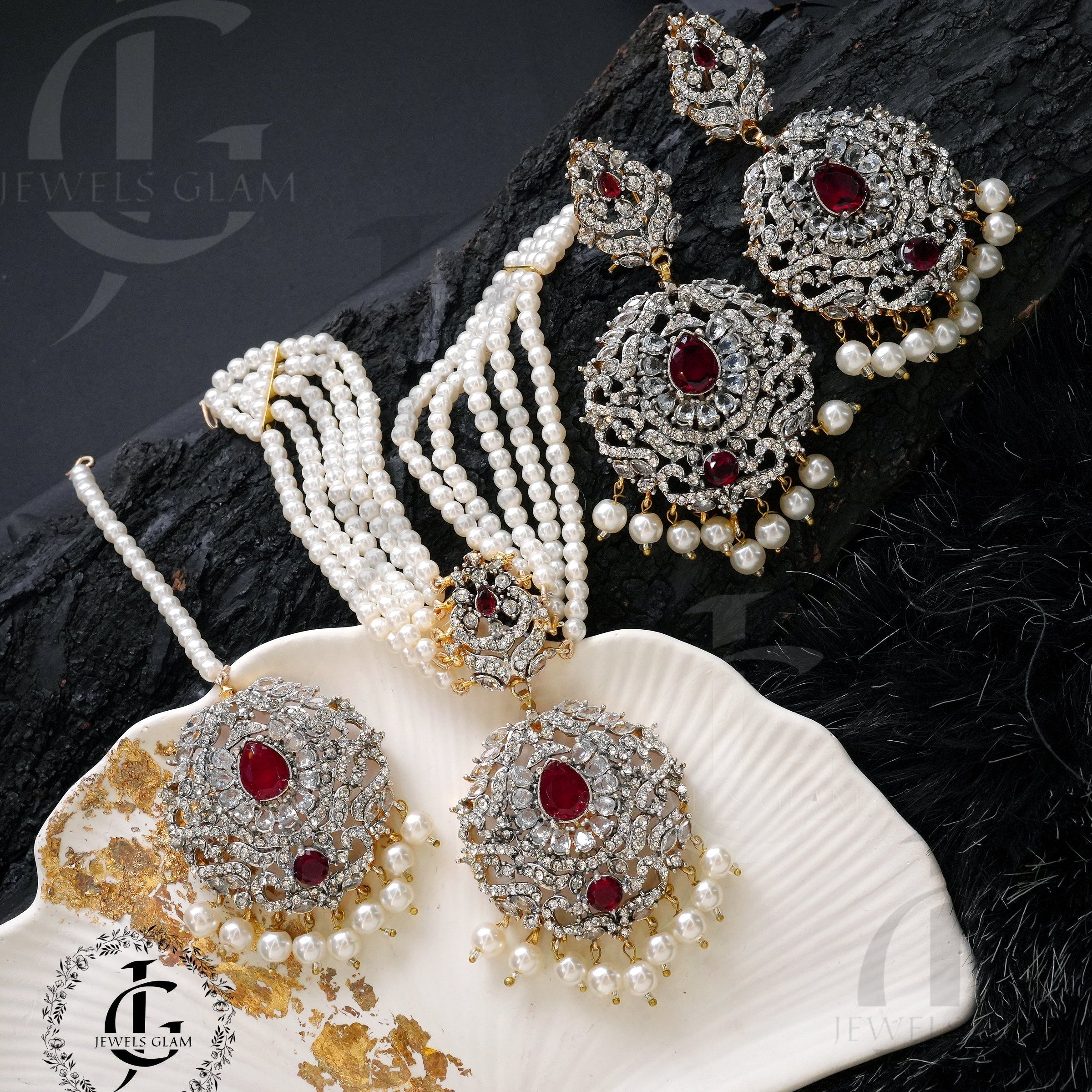 Studded Zircon Choker Set