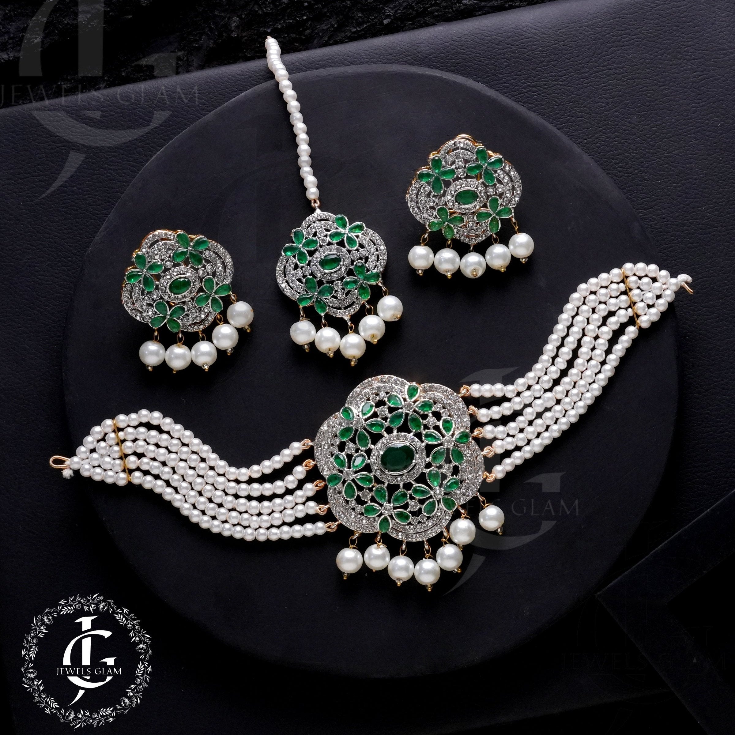 Midnight Pearl Elegance Jewelry Set Green