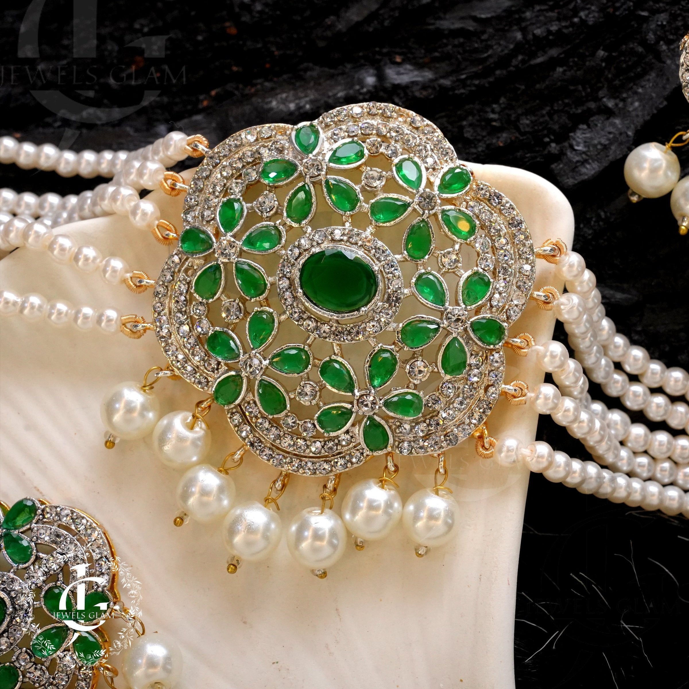 Midnight Pearl Elegance Jewelry Set Green