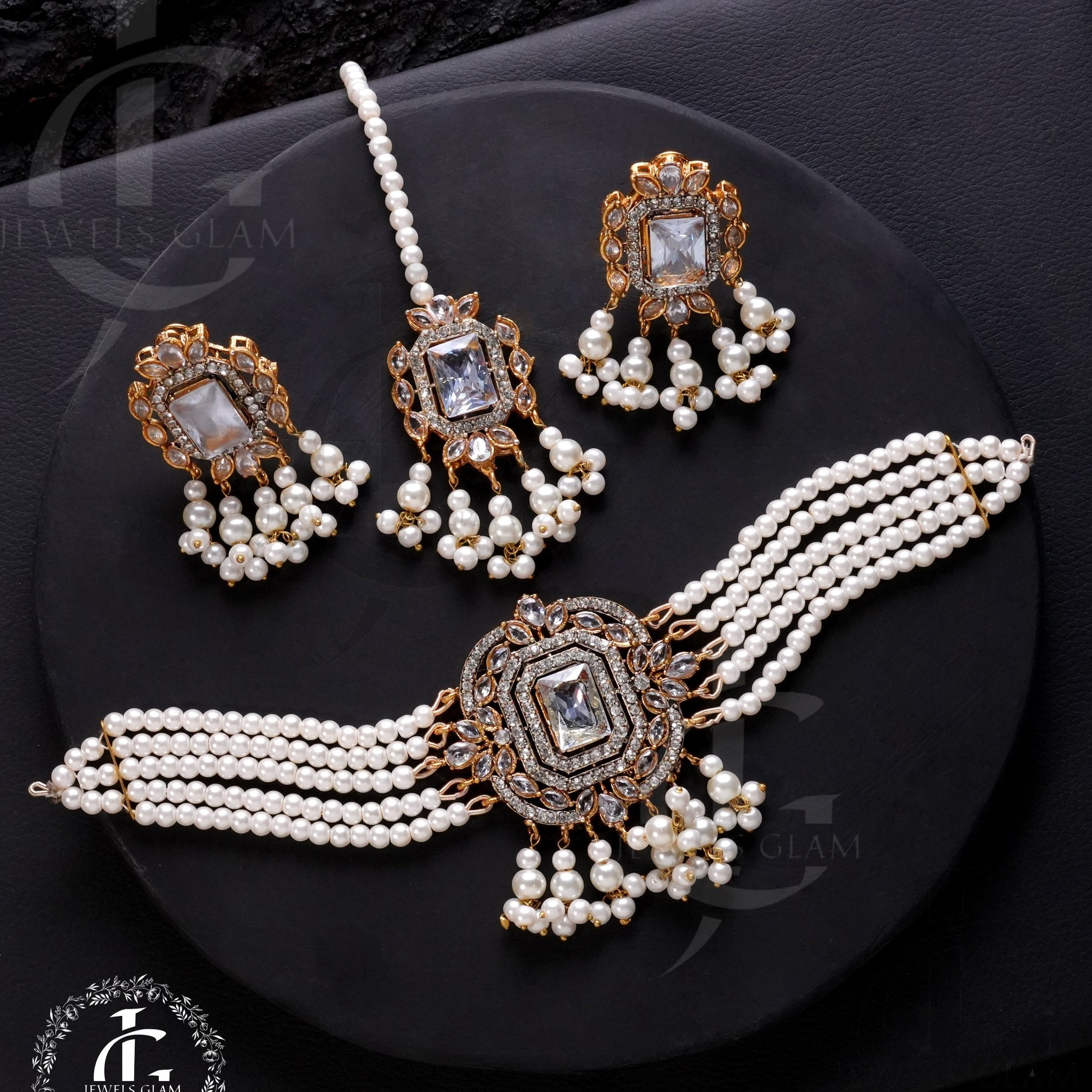 American Diamond Choker Set With Tika Crystal White
