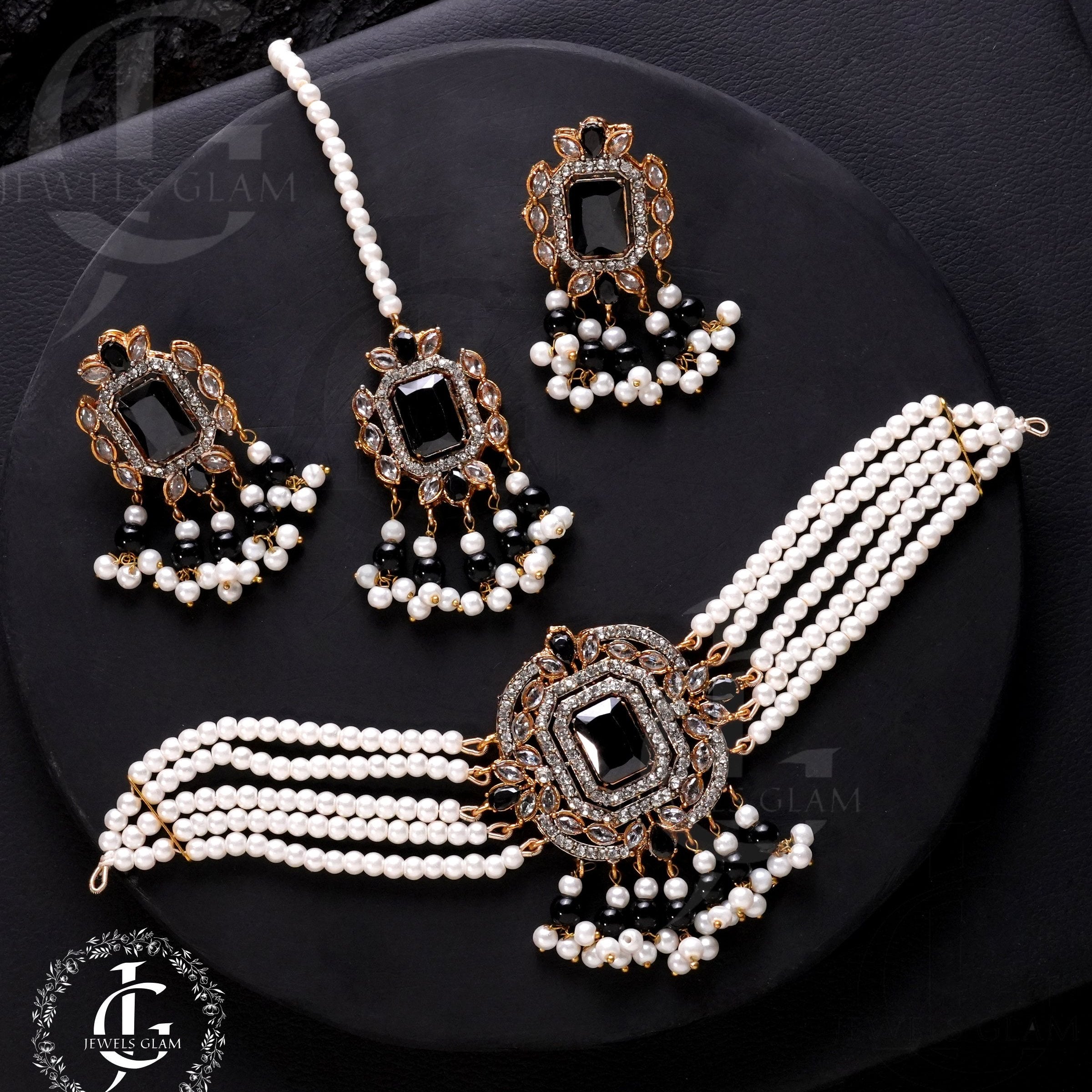 American Diamond Choker Set With Tika Black