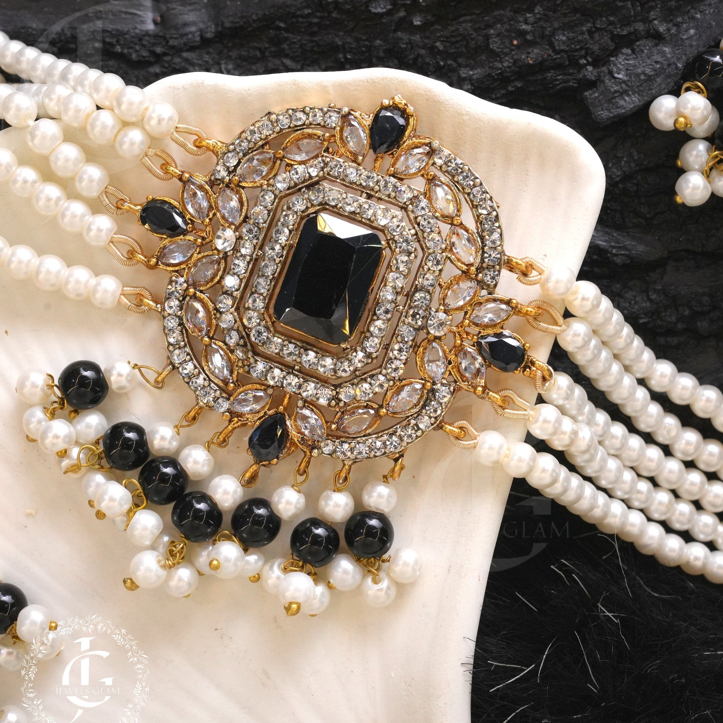 American Diamond Choker Set With Tika Black