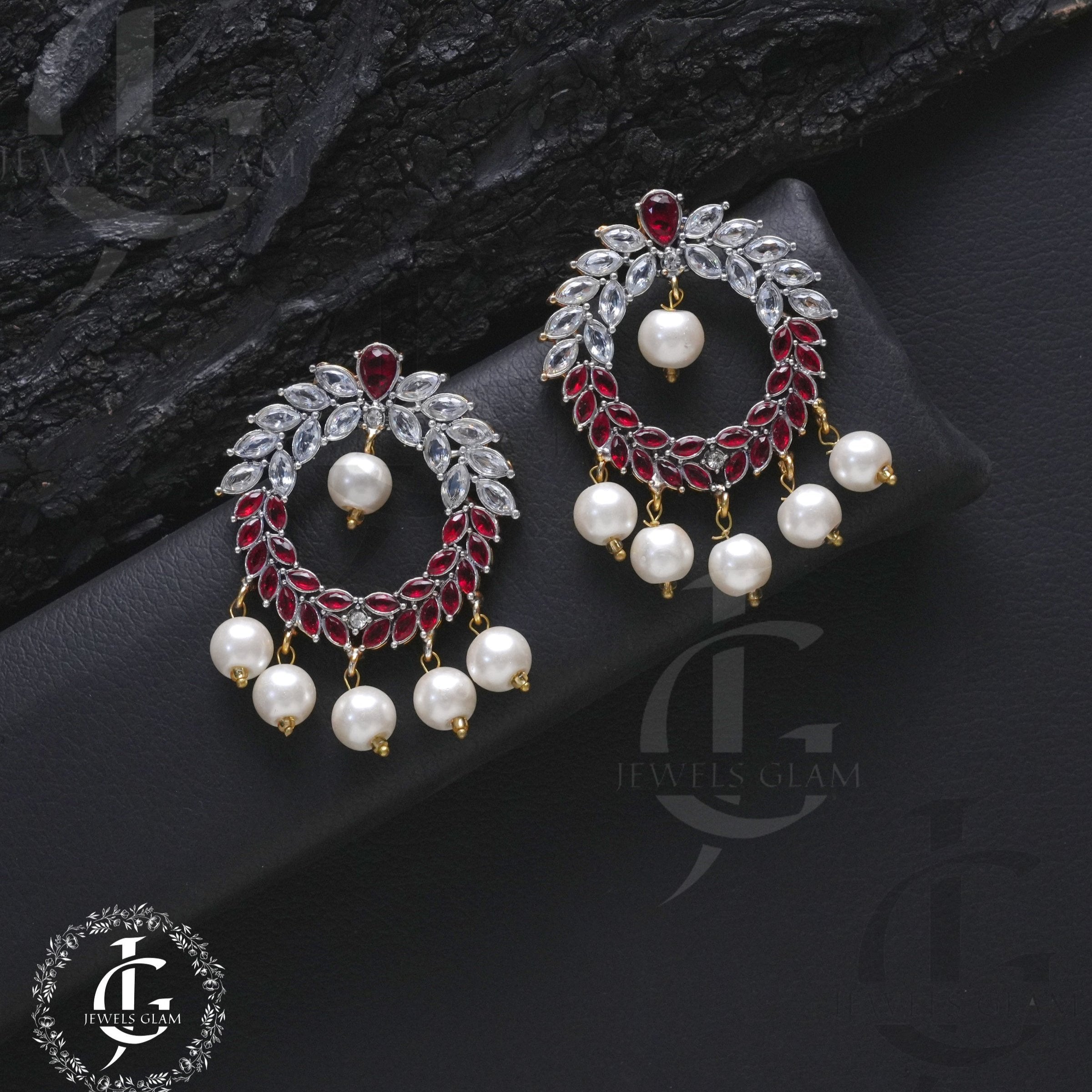 Maroon & White Stone Earrings