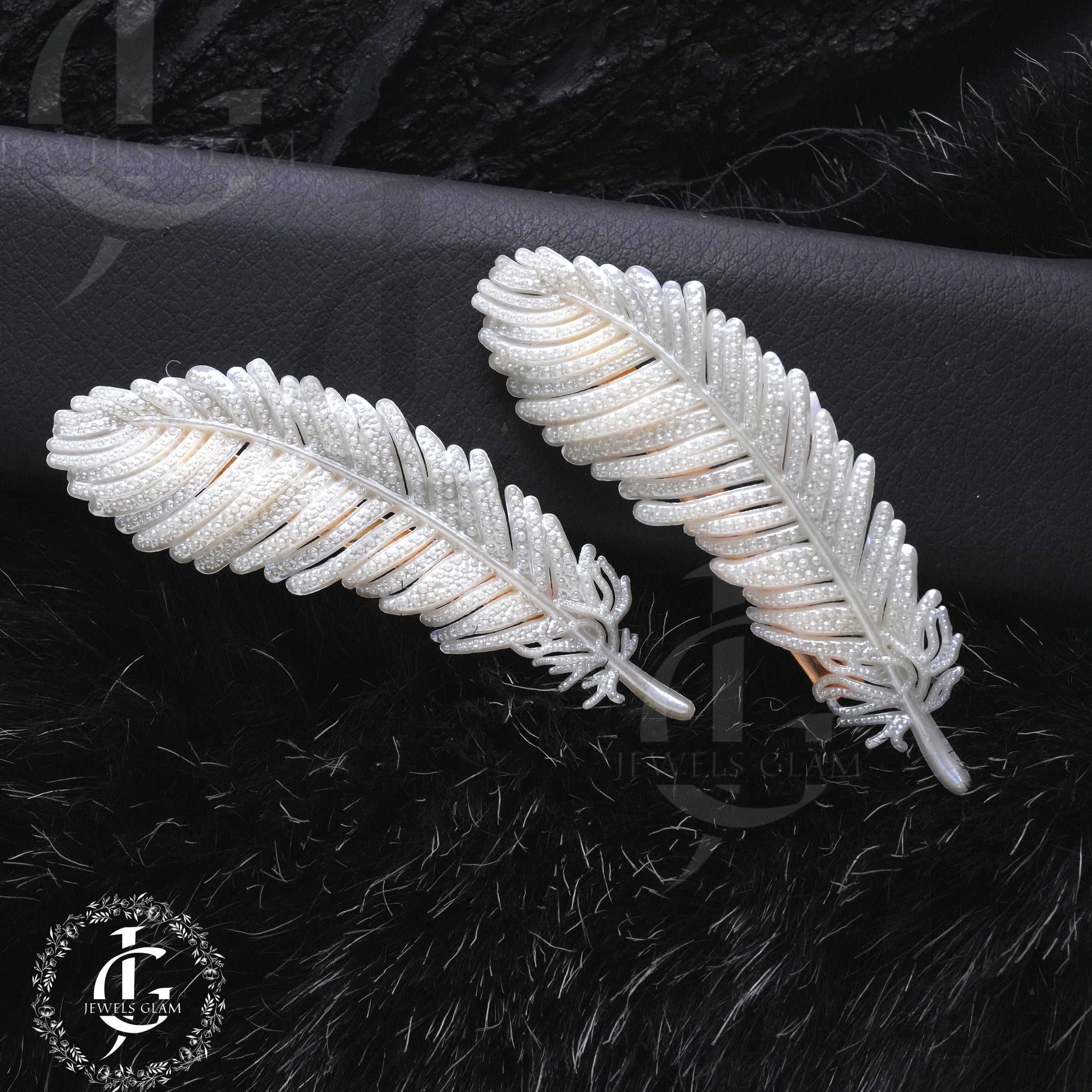 Pearly Finish Feather Hair Pins (Pair)