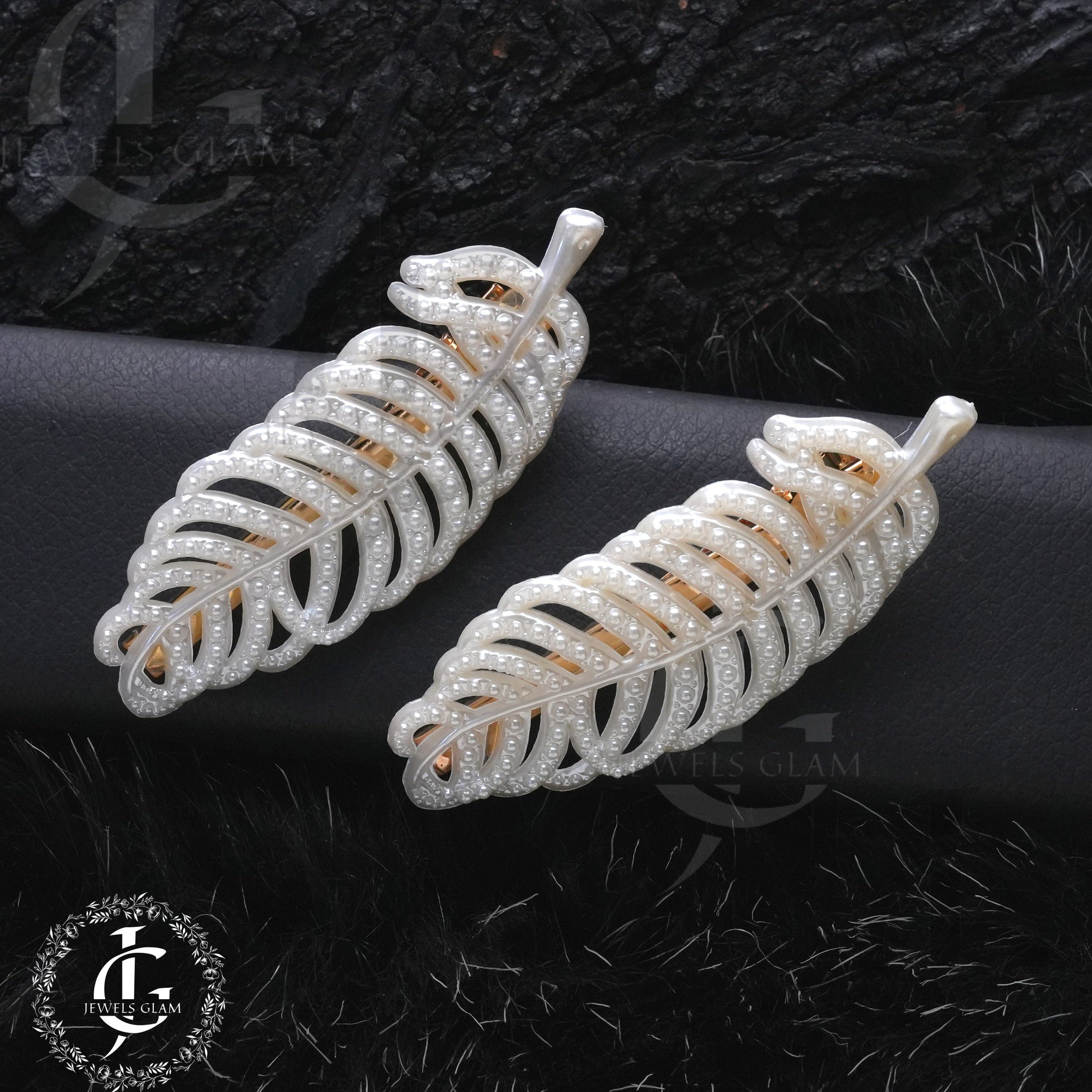 Pearly Finish Feather Hair Pins (Pair)