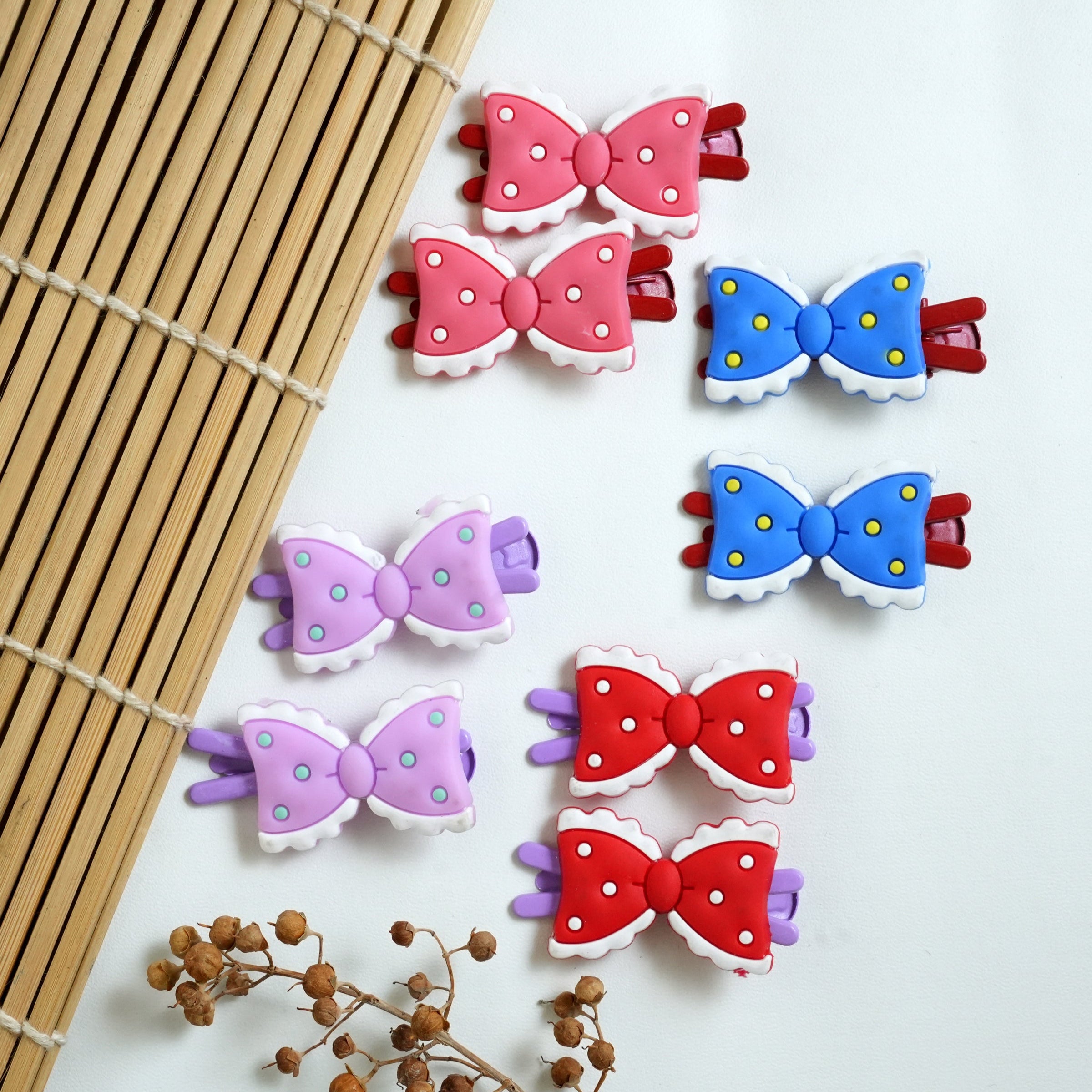Polka Dot Bow Silicone Hair Clips (Pair)
