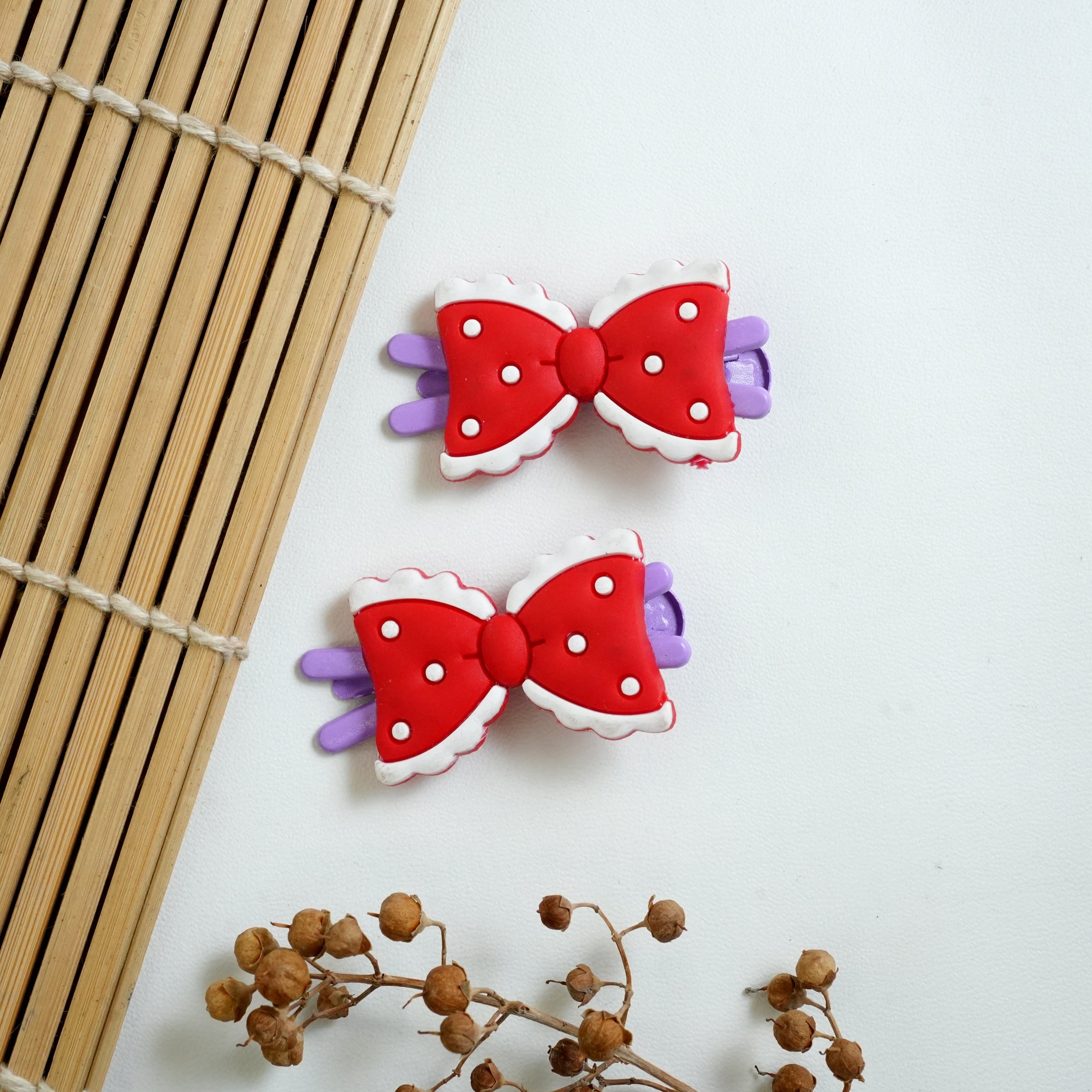 Polka Dot Bow Silicone Hair Clips (Pair)