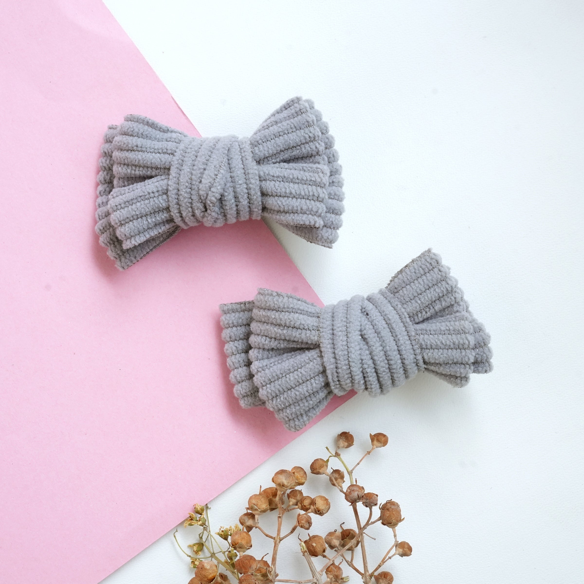 Cozy Ribbed Fabric Bow Hair Pins (Pair)