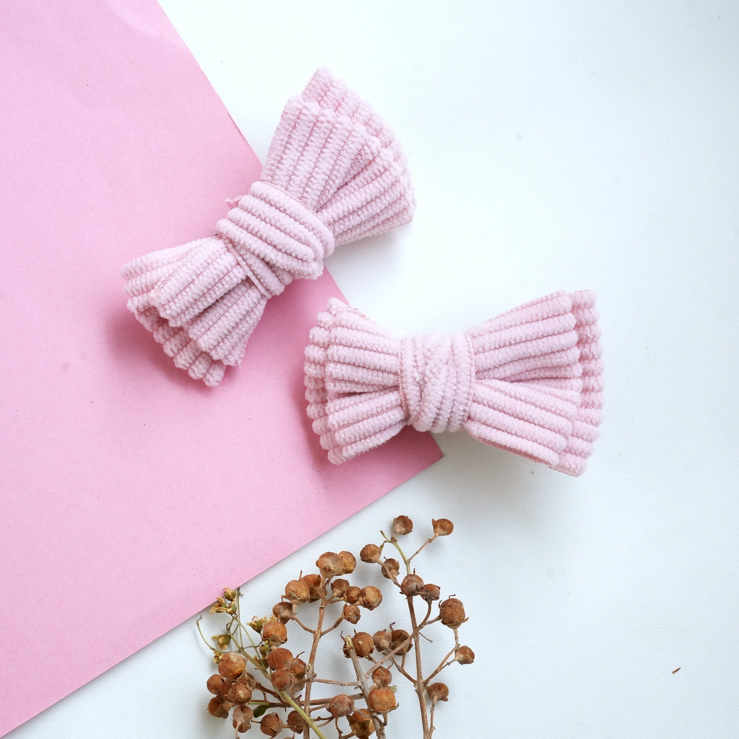 Cozy Ribbed Fabric Bow Hair Pins (Pair)