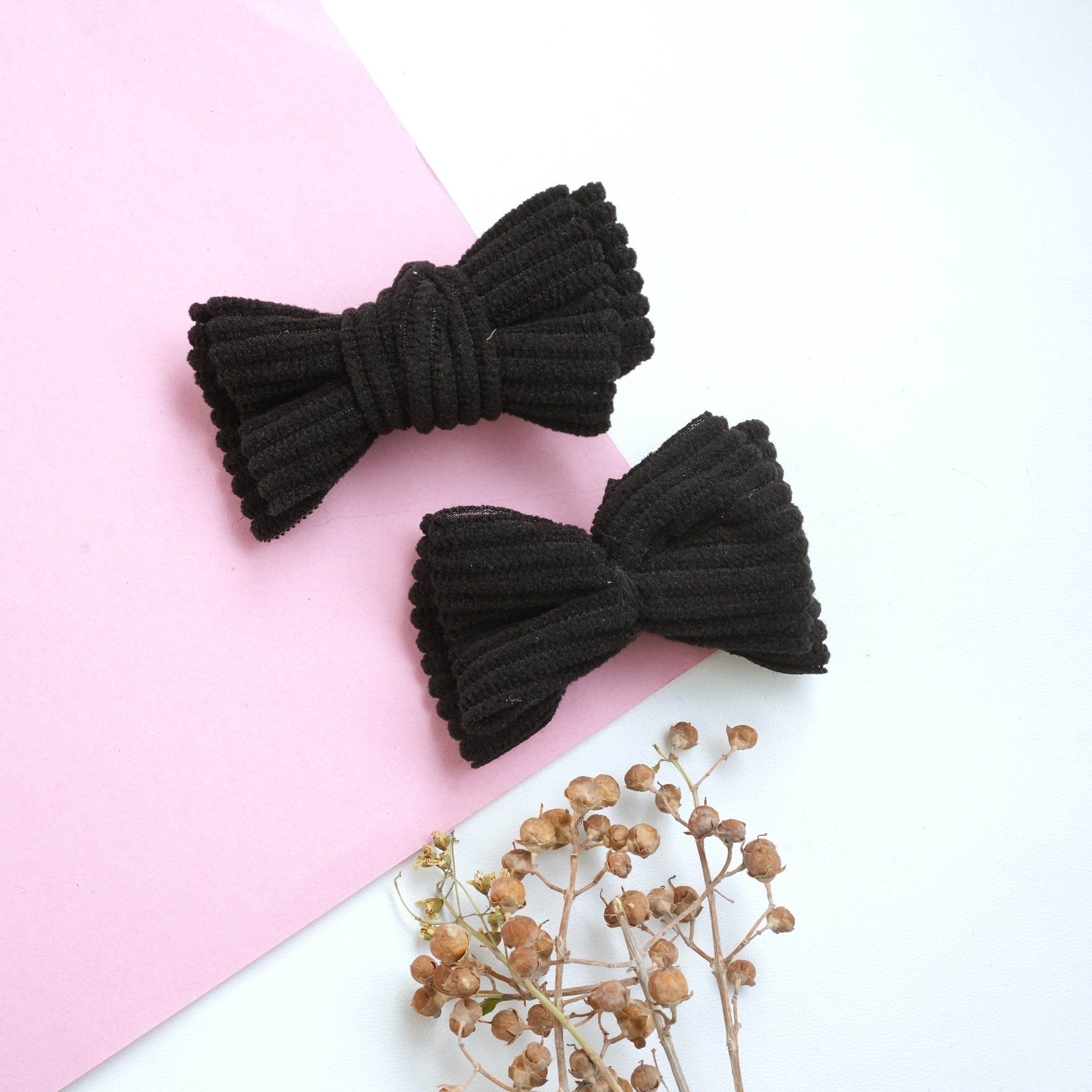 Cozy Ribbed Fabric Bow Hair Pins (Pair)