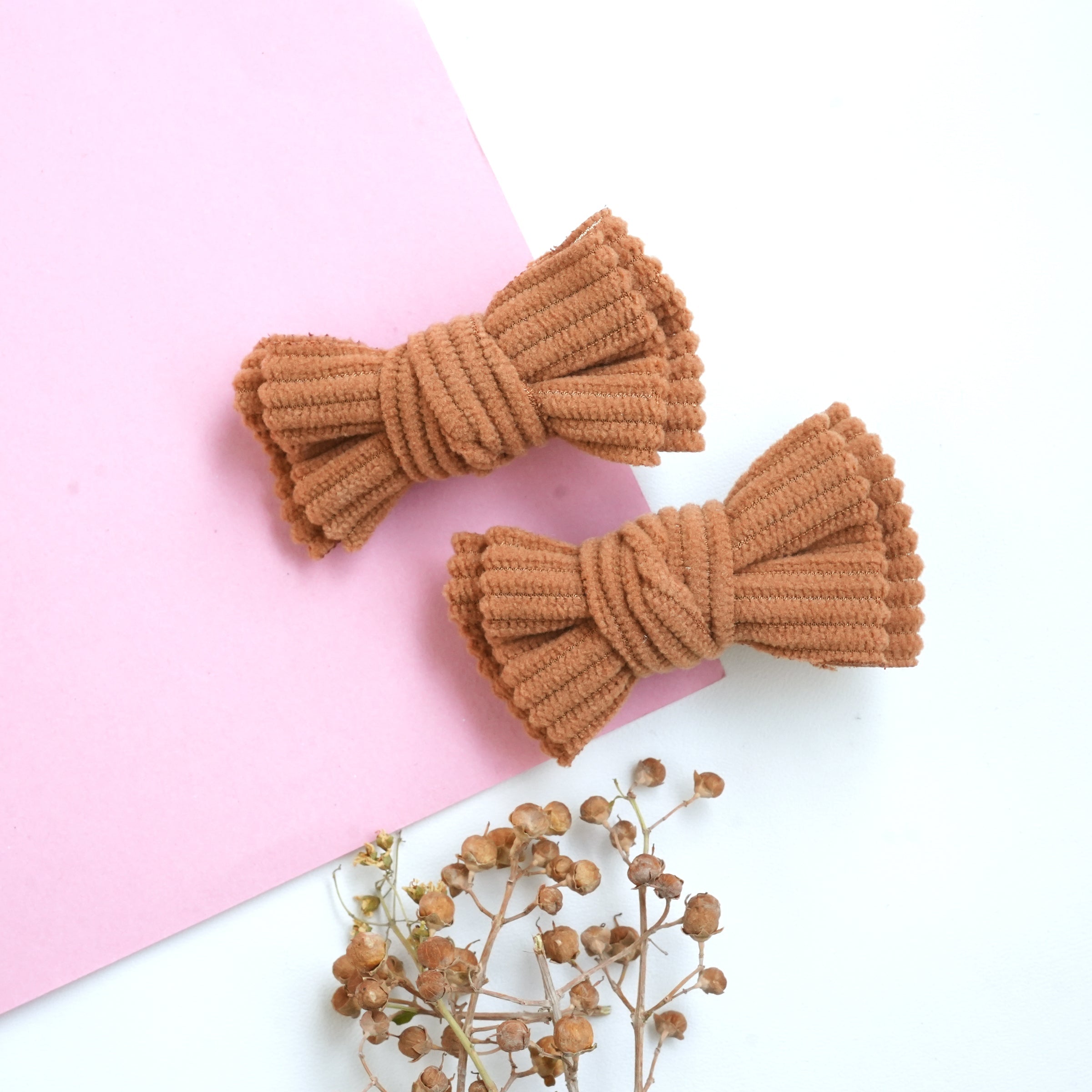 Cozy Ribbed Fabric Bow Hair Pins (Pair)