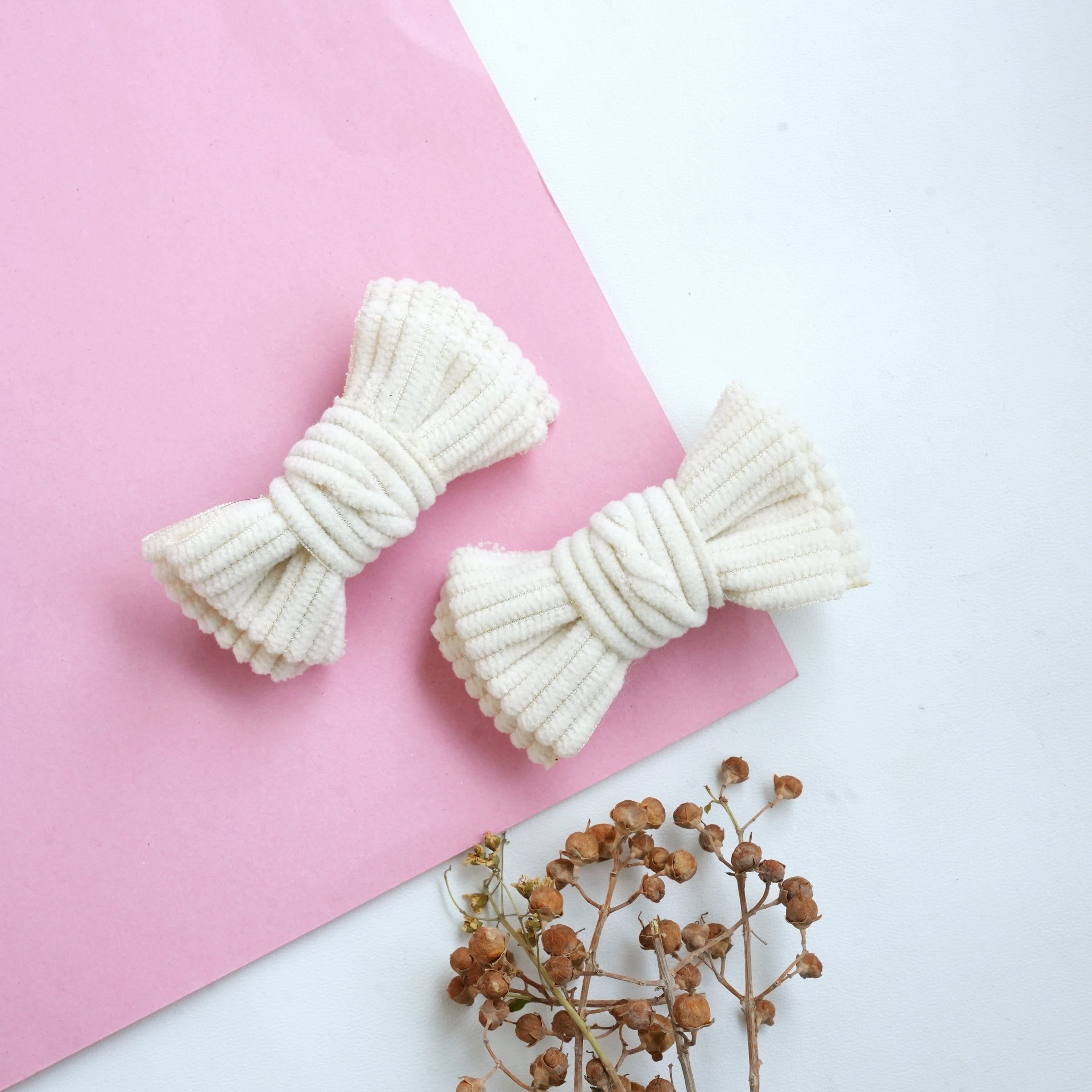 Cozy Ribbed Fabric Bow Hair Pins (Pair)