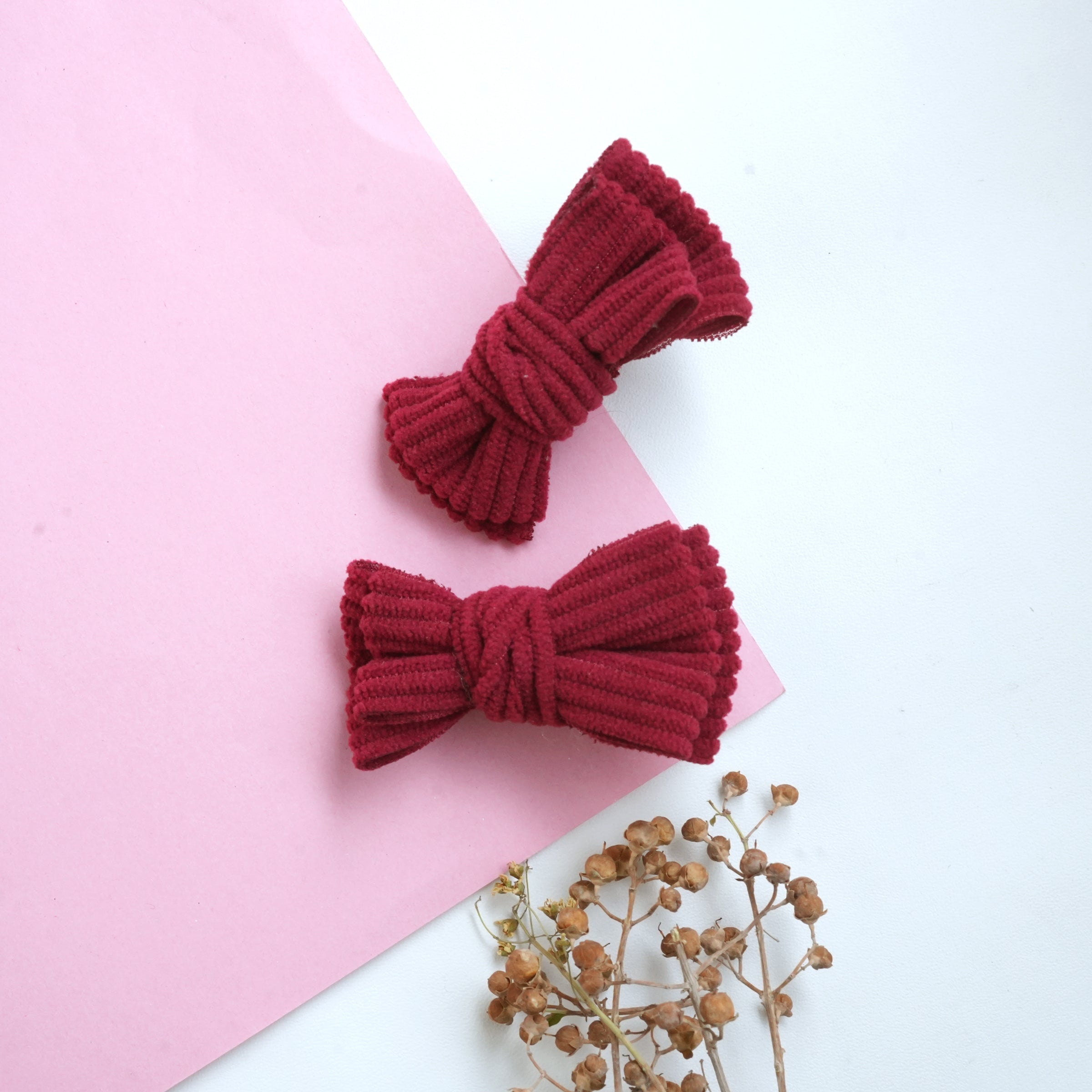 Cozy Ribbed Fabric Bow Hair Pins (Pair)