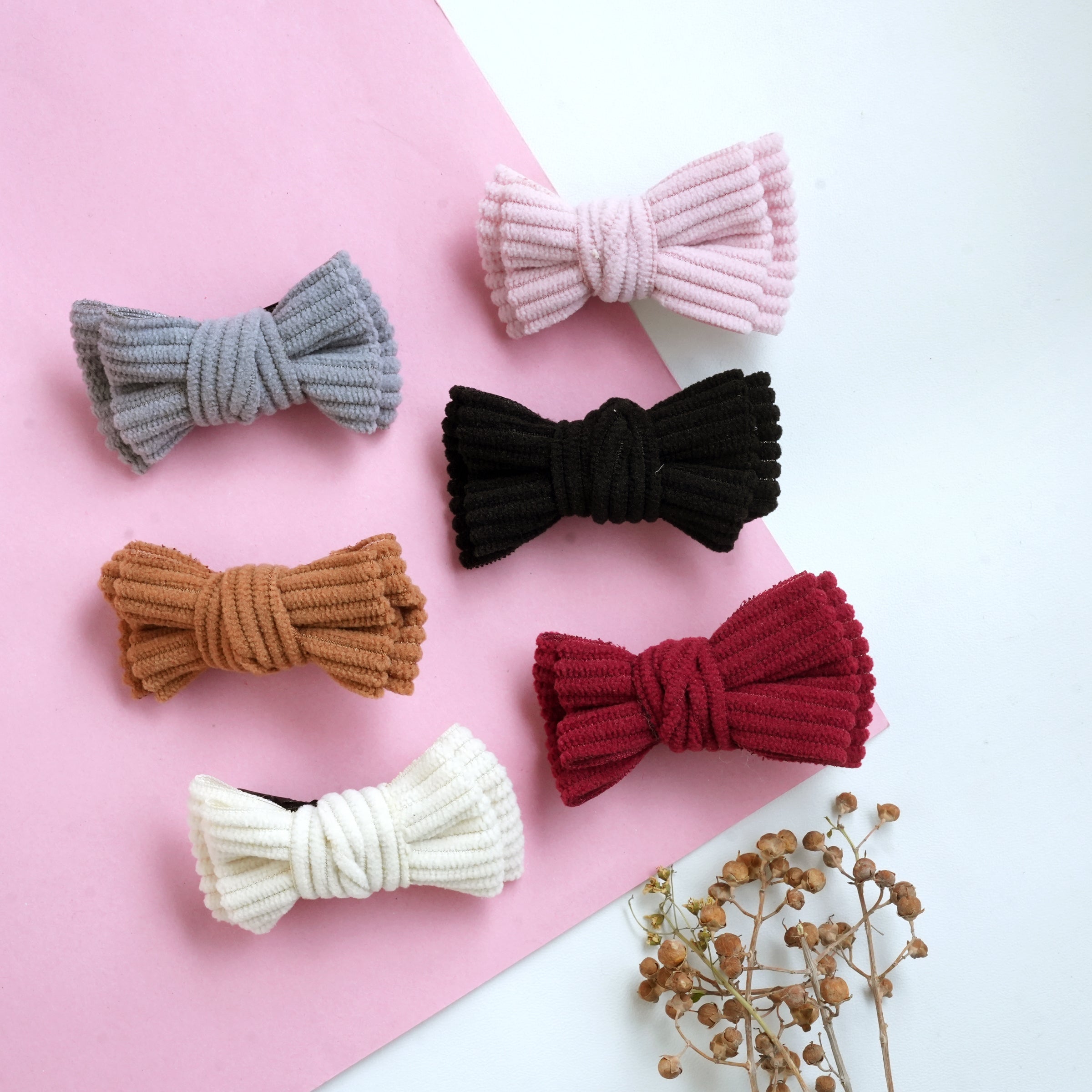 Cozy Ribbed Fabric Bow Hair Pins (Pair)