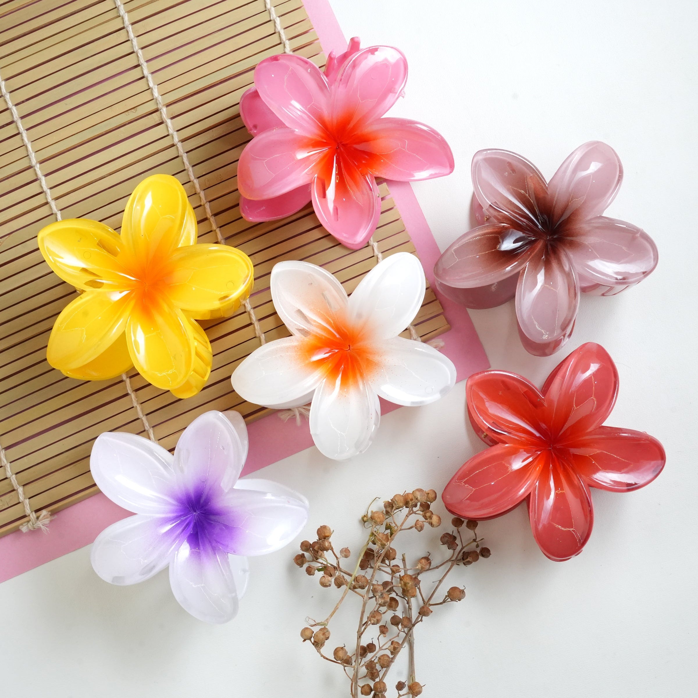 Tropical Glossy Flower Hair Claw Clips