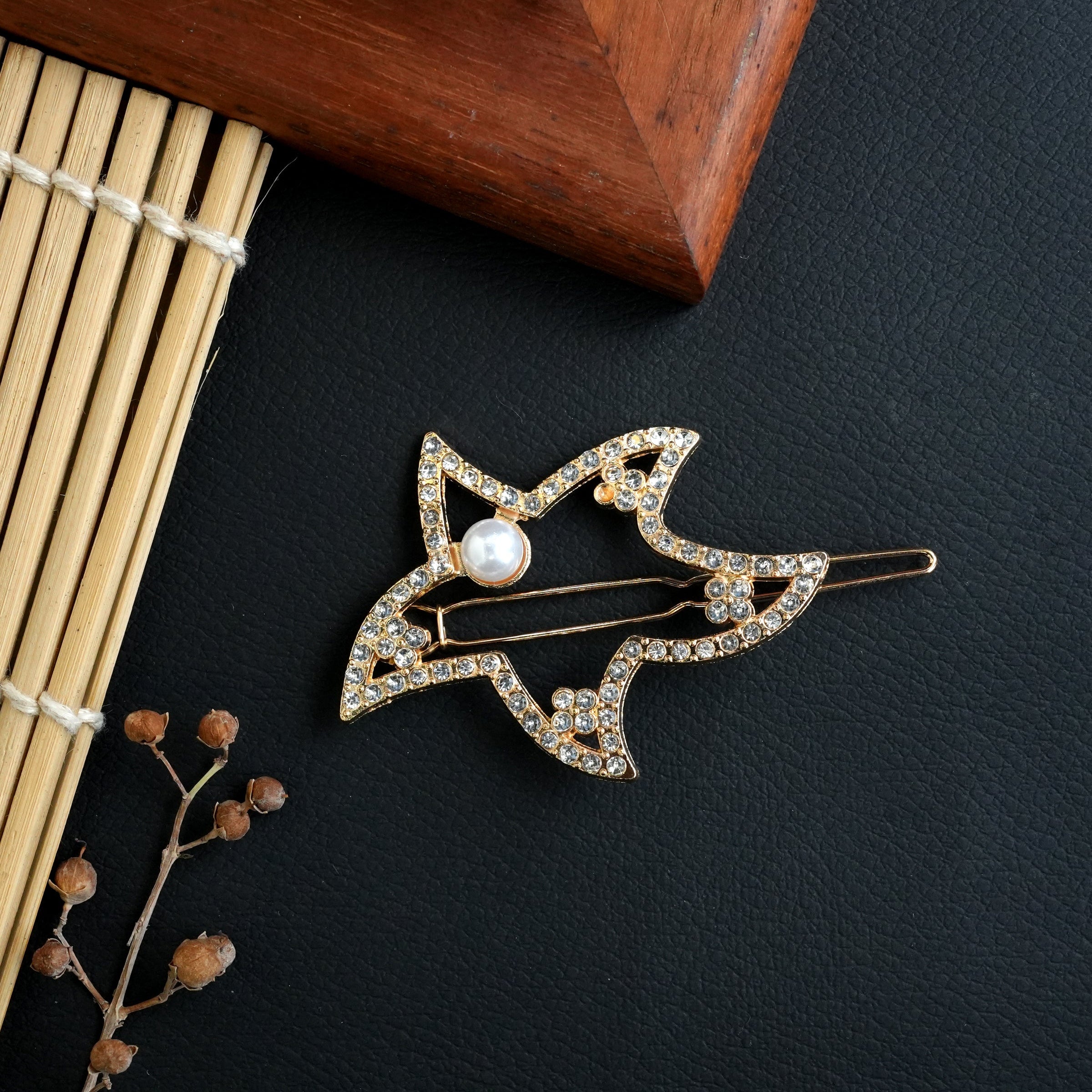 Crystal Pearl Clover Metal Hair Pin