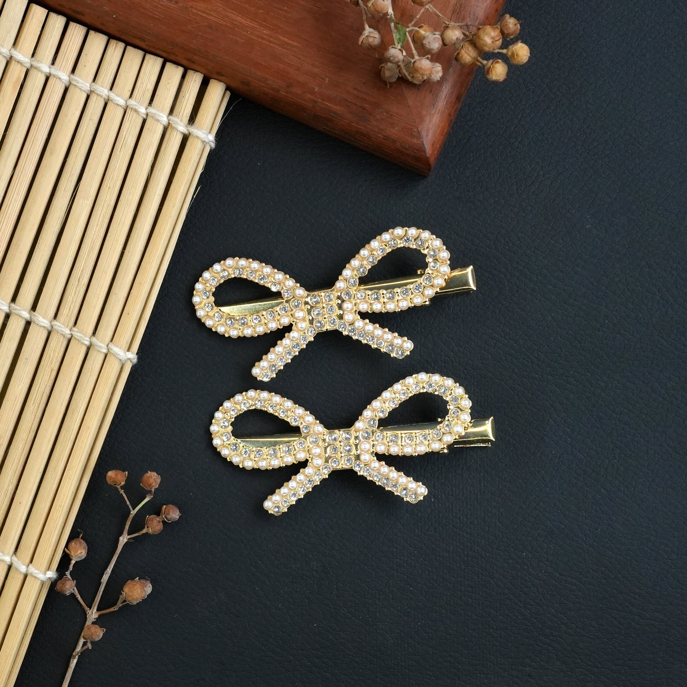 Elegant Butterfly & Pearl Metal Hair Pins Set