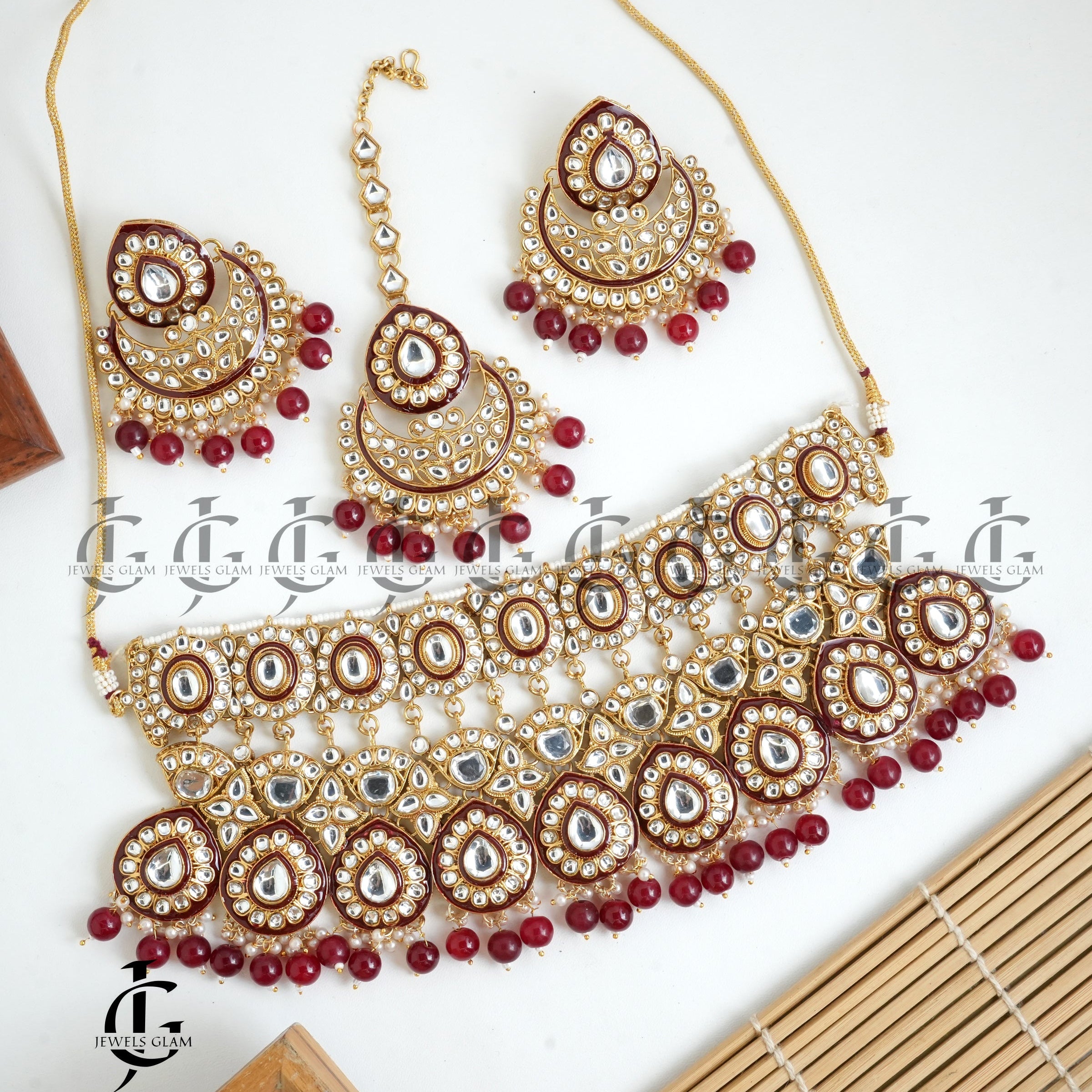 Emerald Pearl Kundan Bridal Jewelry Set