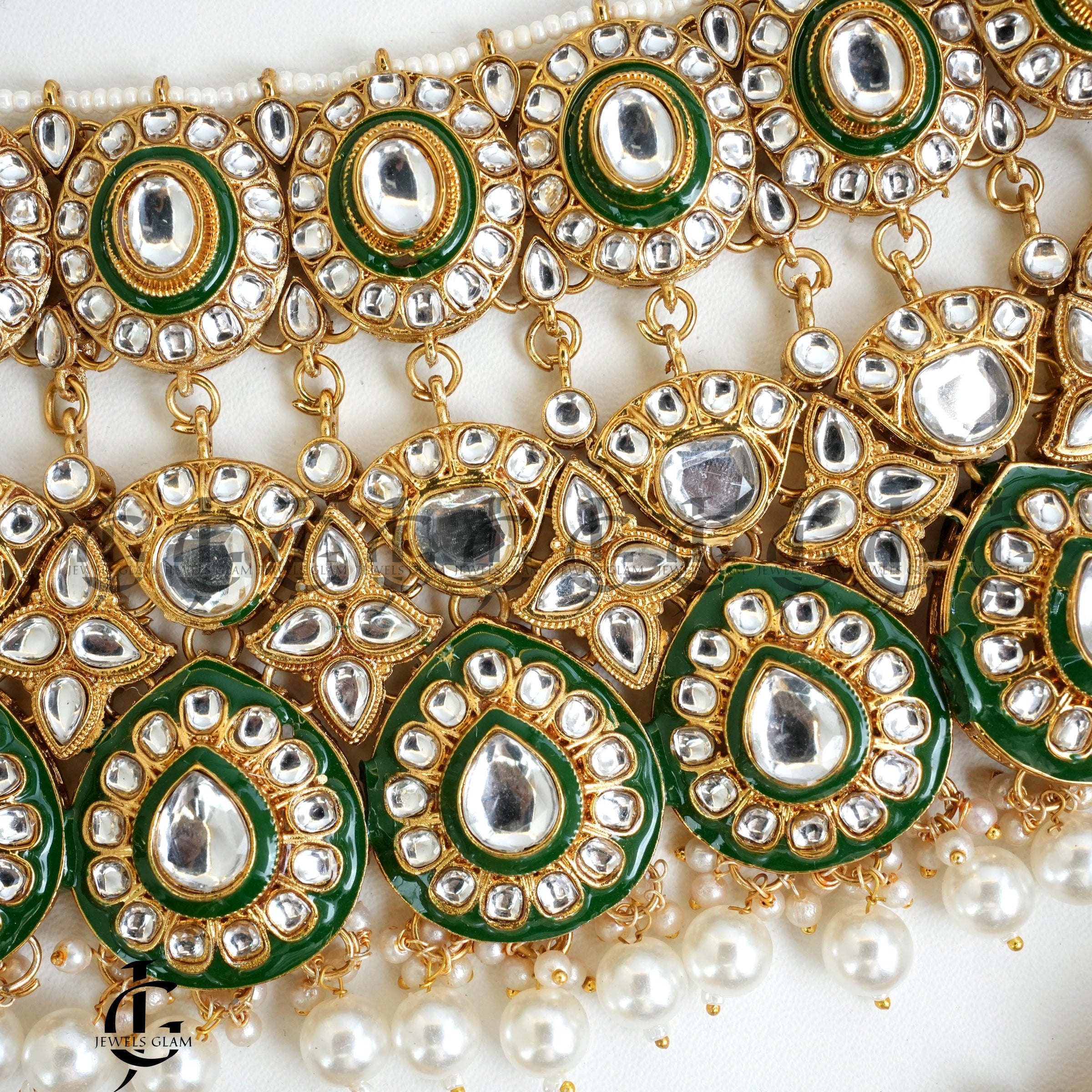 Emerald Pearl Kundan Bridal Jewelry Set