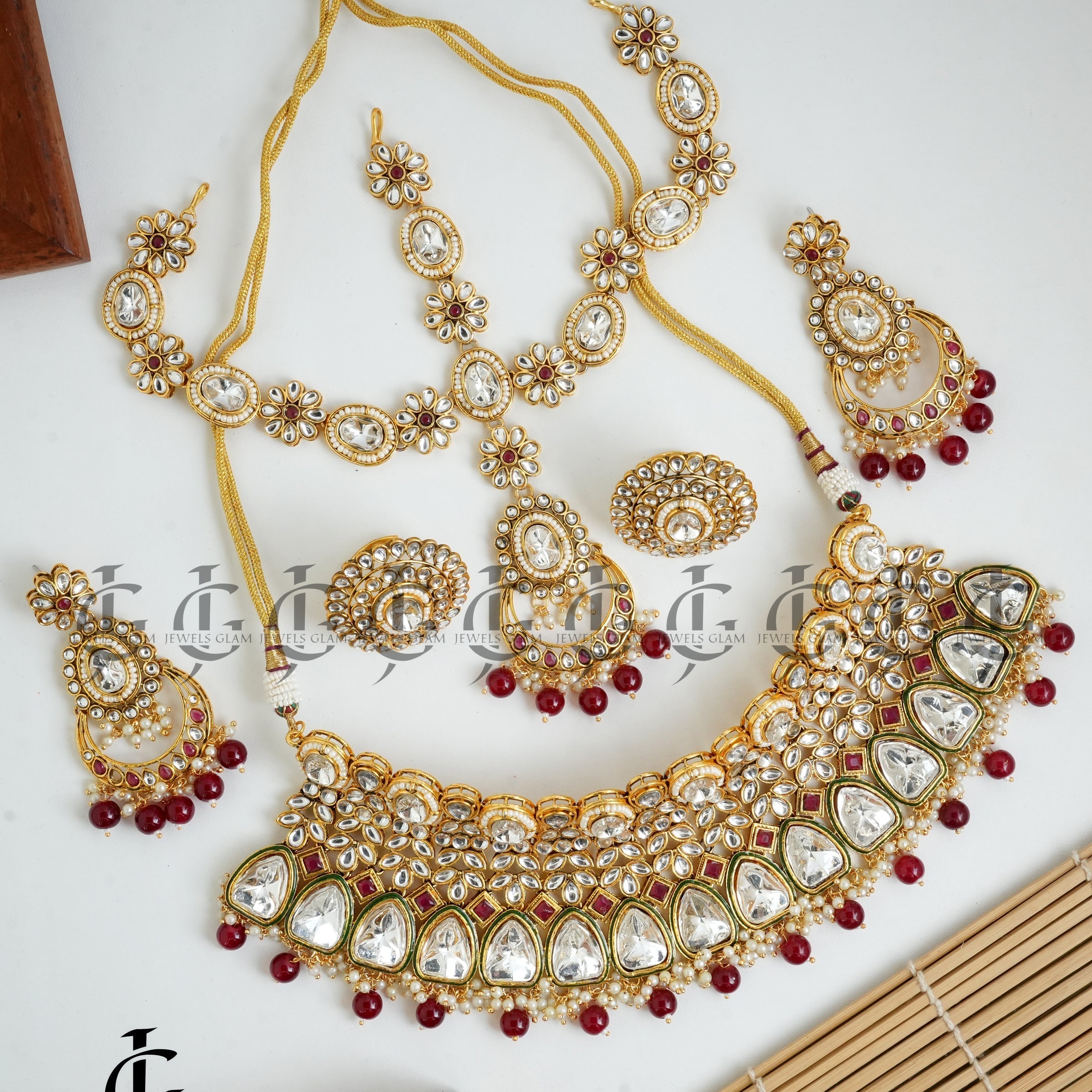 Radiant Polki Kundan Ruby Bridal Jewelry Set