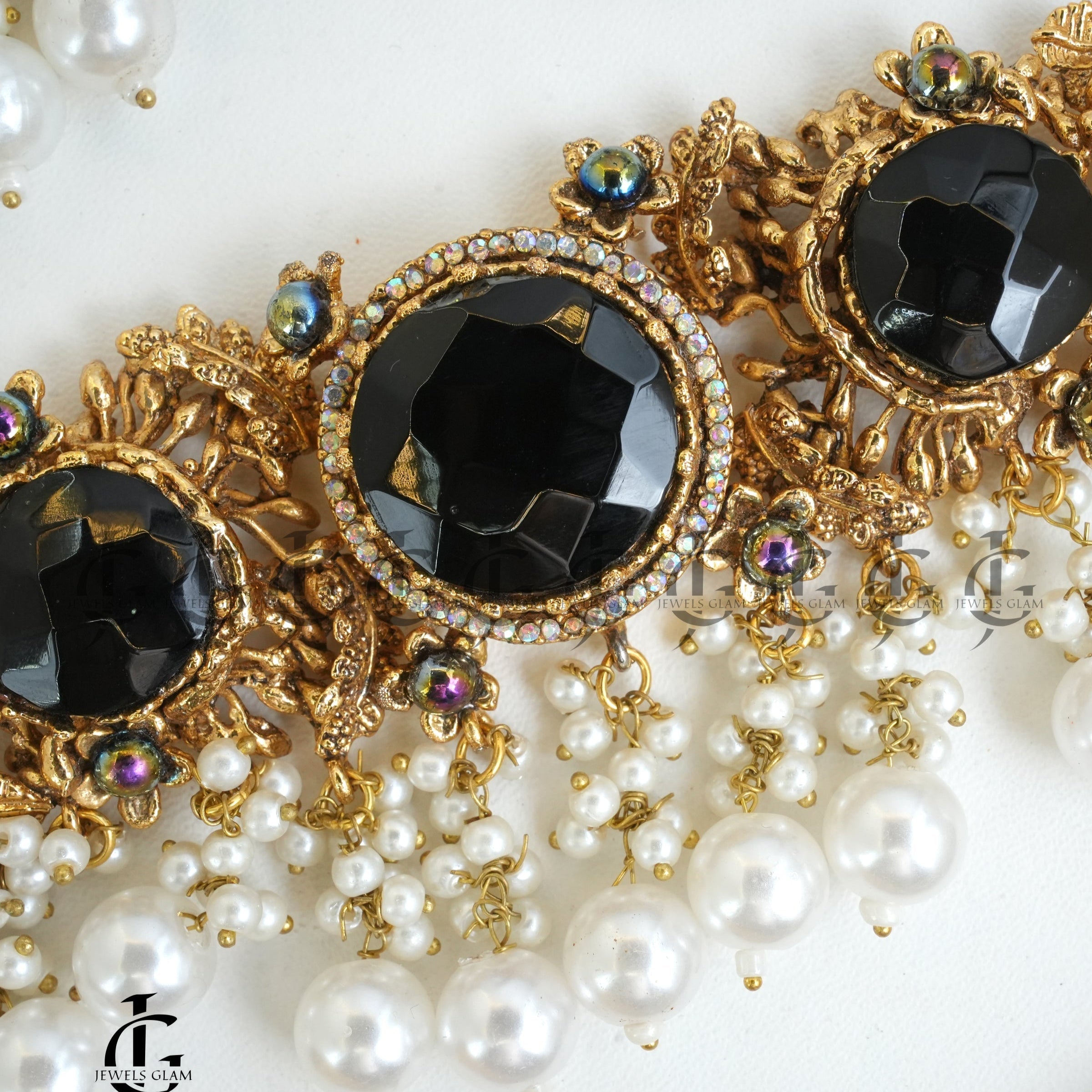 Opulent Black Onyx Pearl Choker Set
