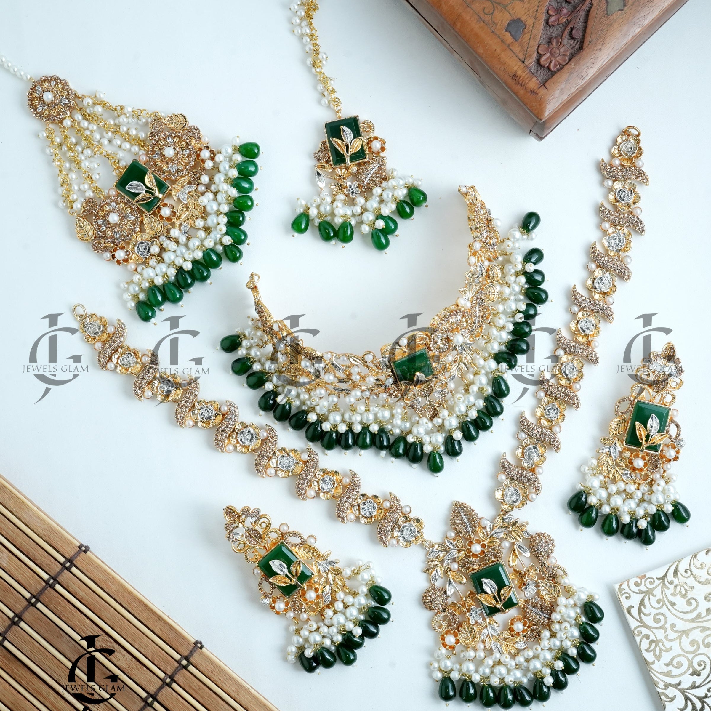 Majestic Green Pearl Bridal Jewelry Set