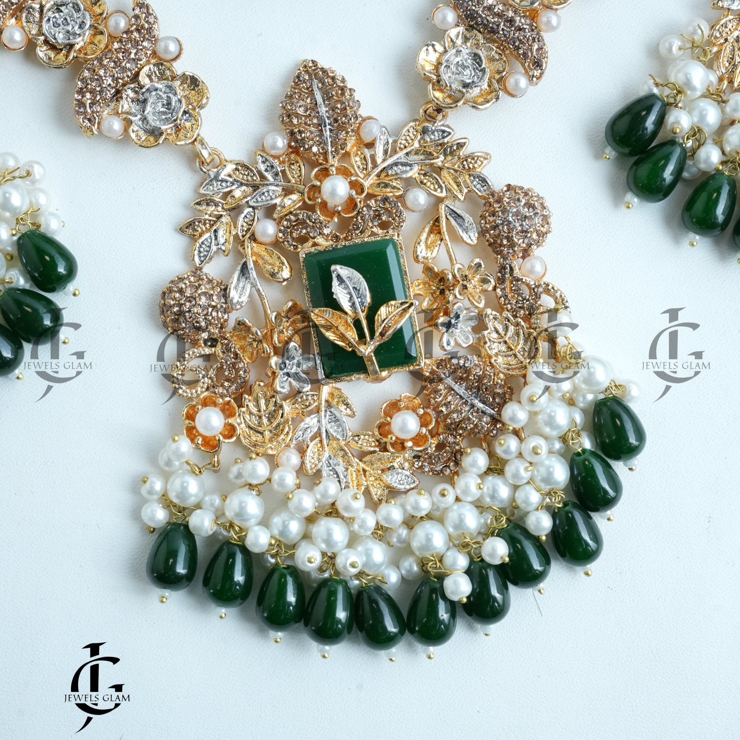 Majestic Green Pearl Bridal Jewelry Set