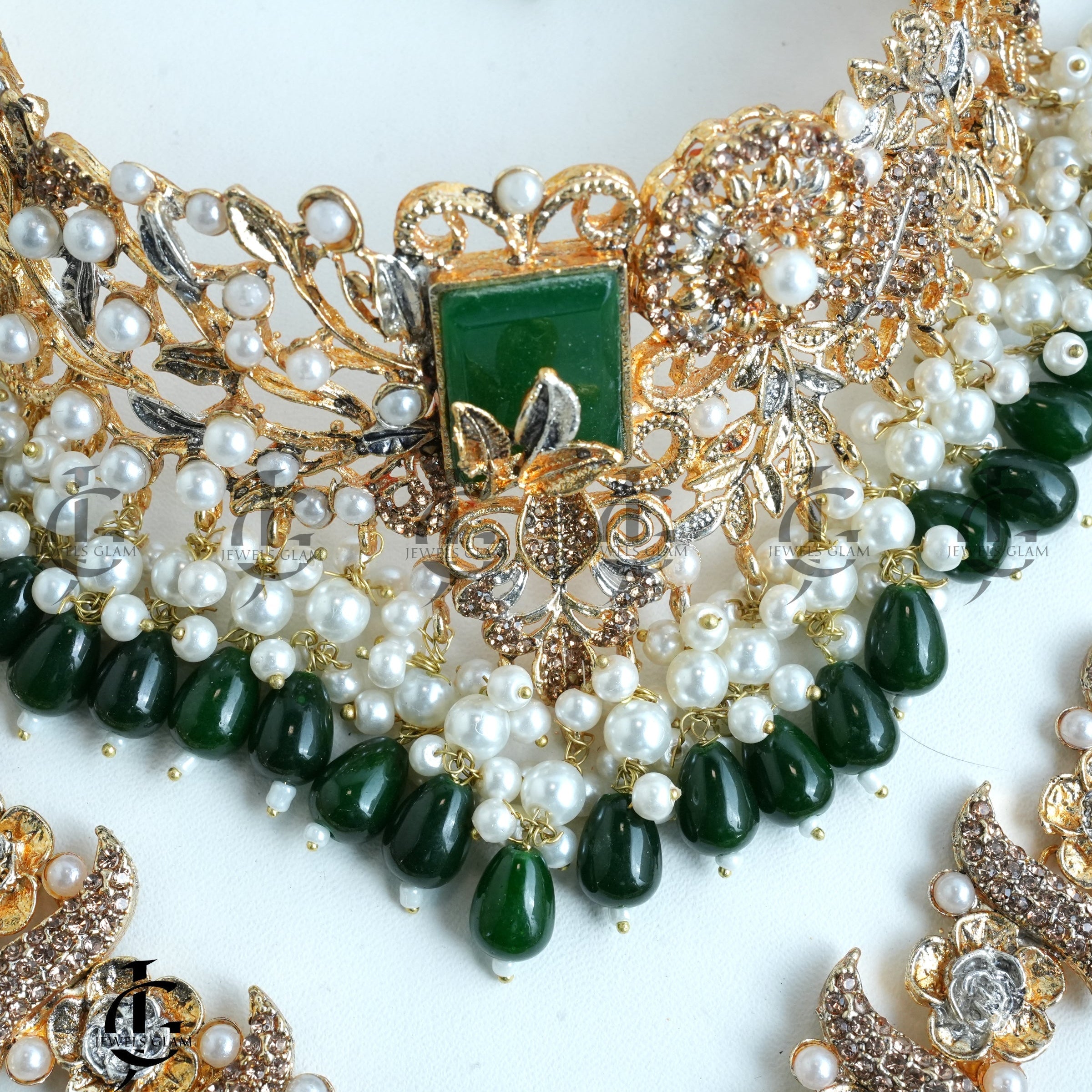 Majestic Green Pearl Bridal Jewelry Set